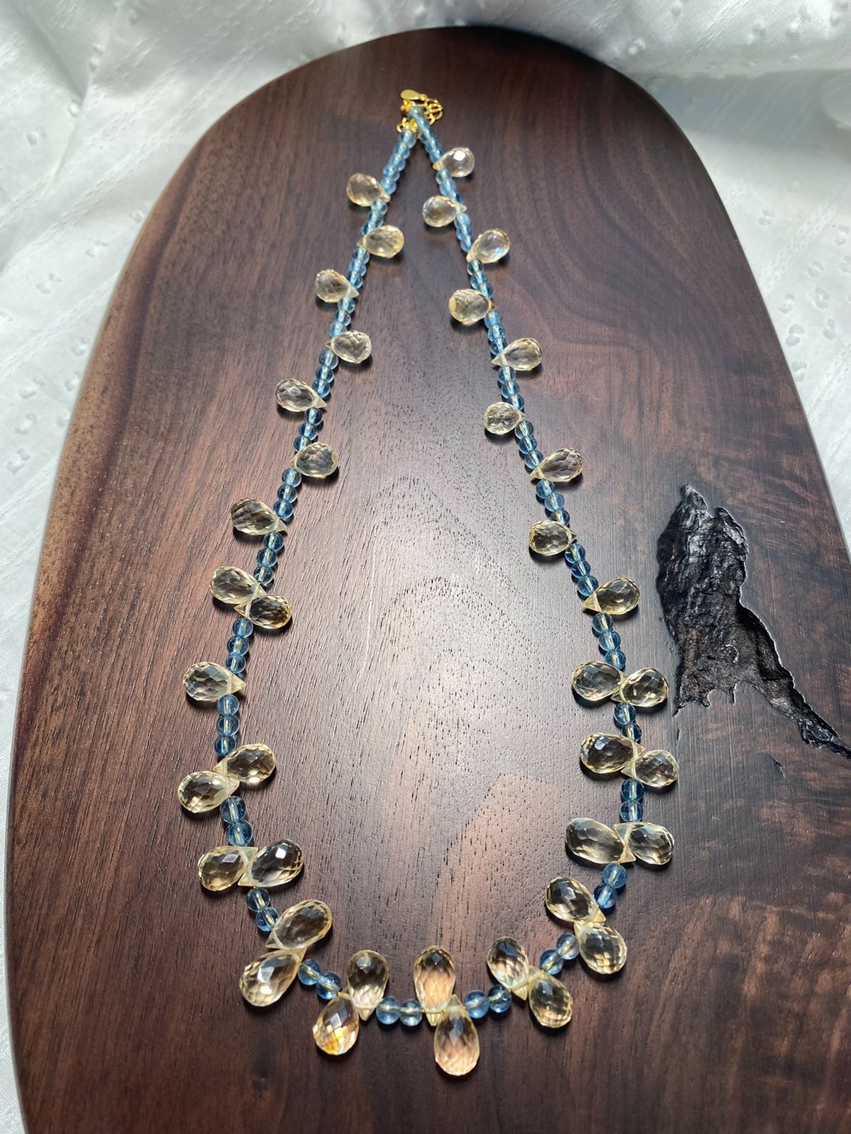 Citrine Aquamarine Beaded Necklace Teardrop