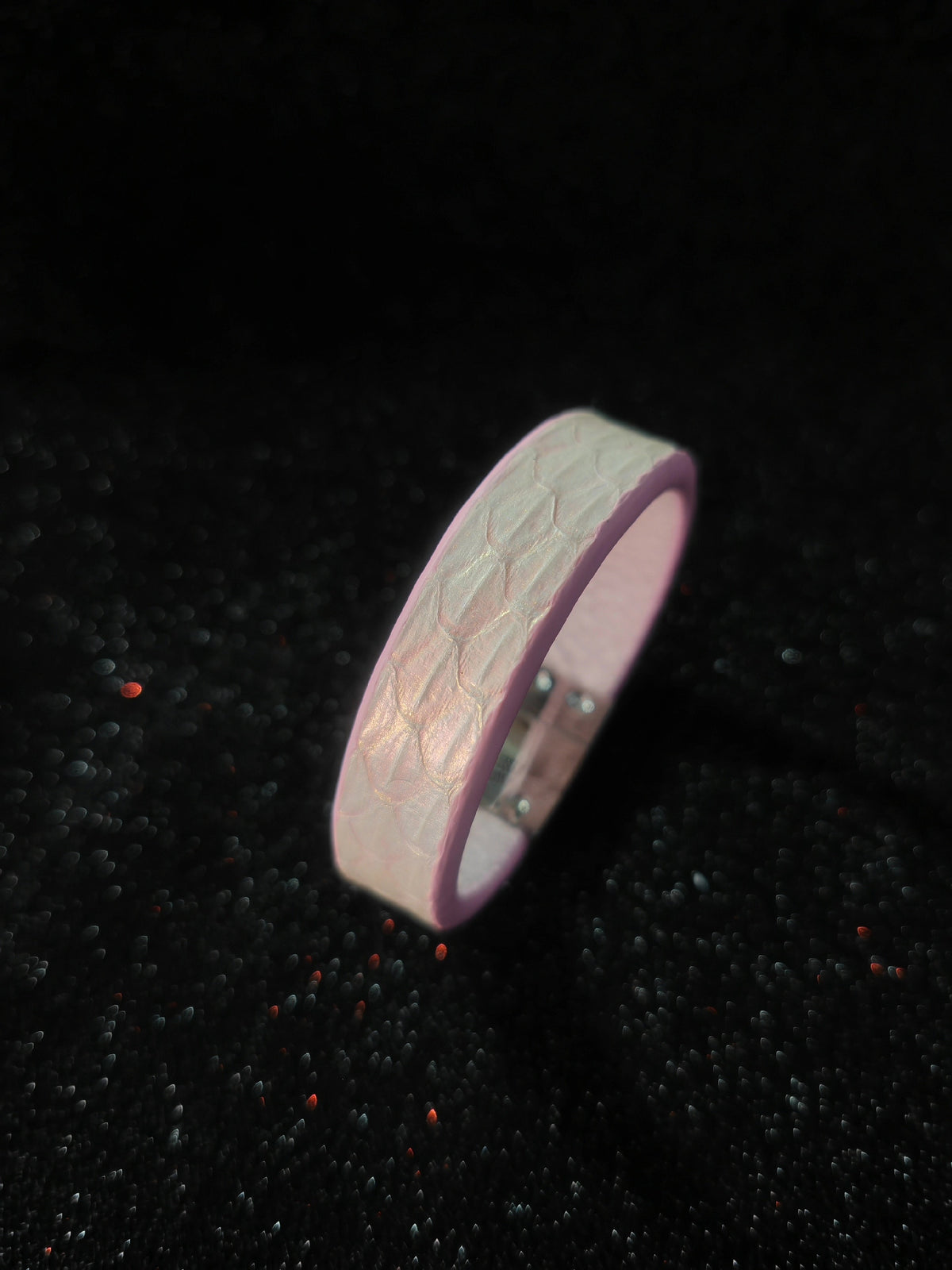 Pink White Snakeskin Leather Magnetic Clasp Bracelet