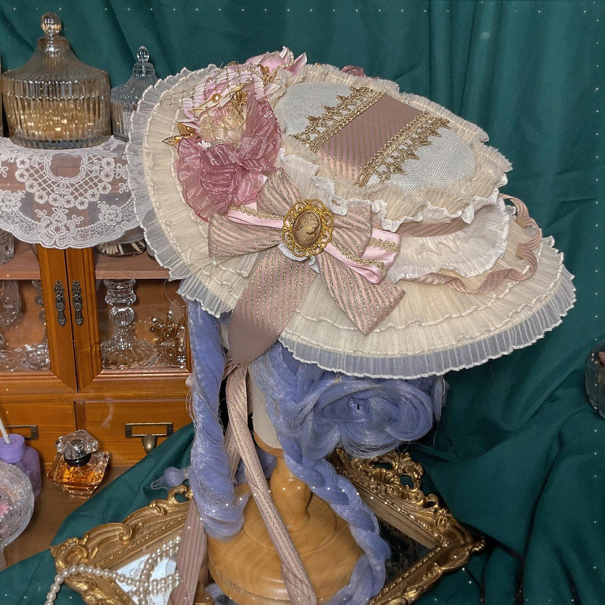 Lolita Flat Hat with Floral Trim