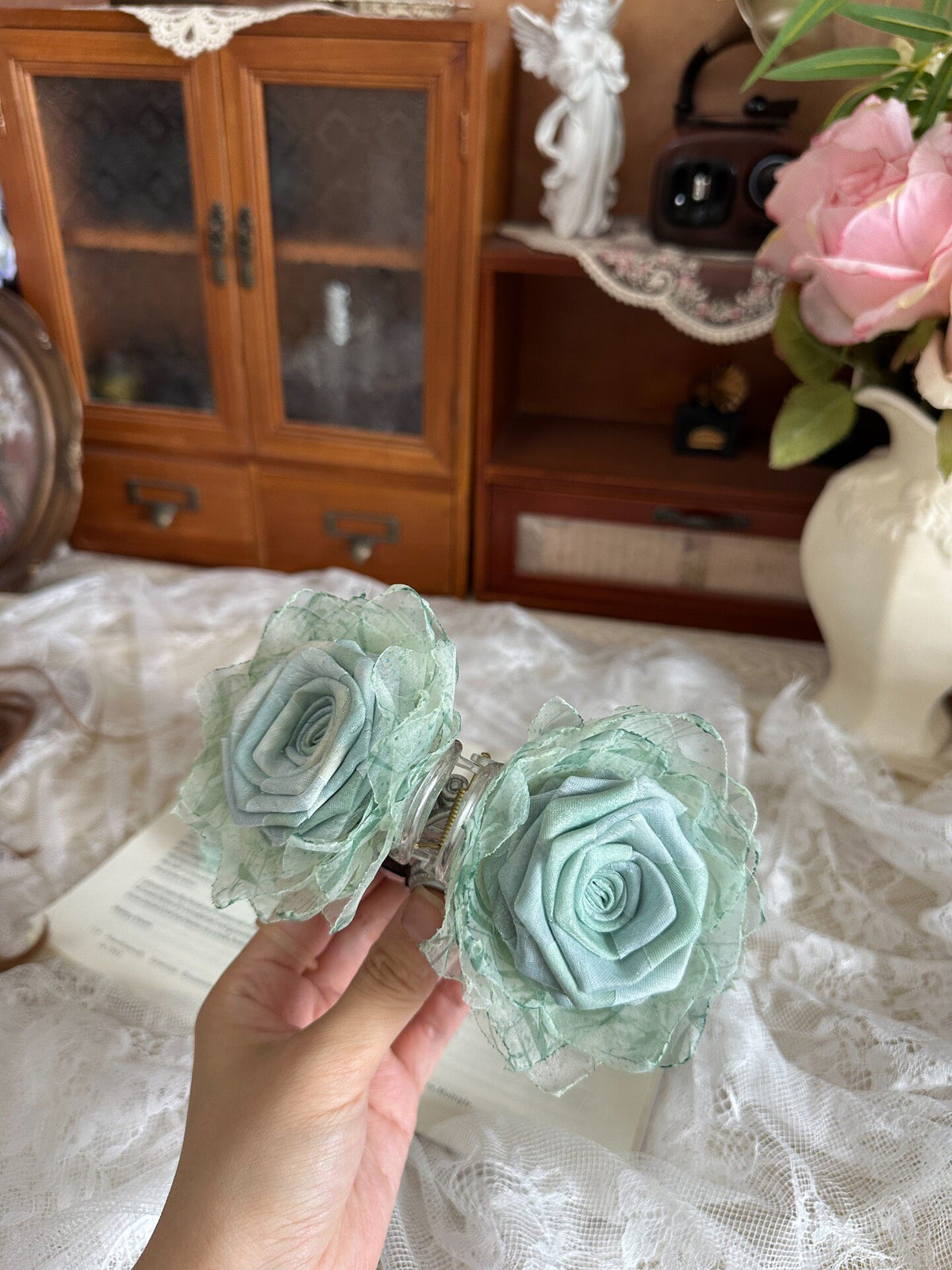 Handcrafted Fabric Rose Hair Claw Clip