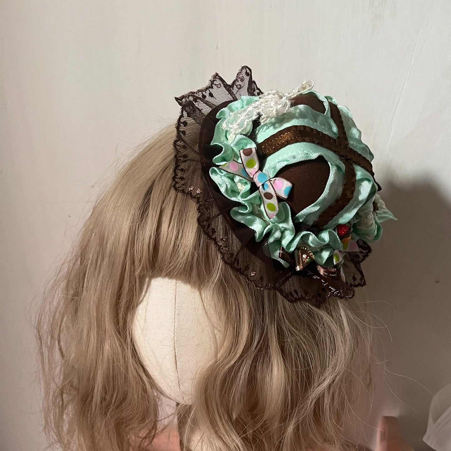Handcrafted Lolita Mini Hat in Mint and Chocolate