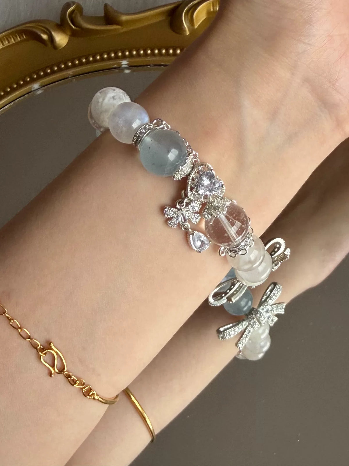 Aquamarine Moonstone Crystal Beaded Bracelet