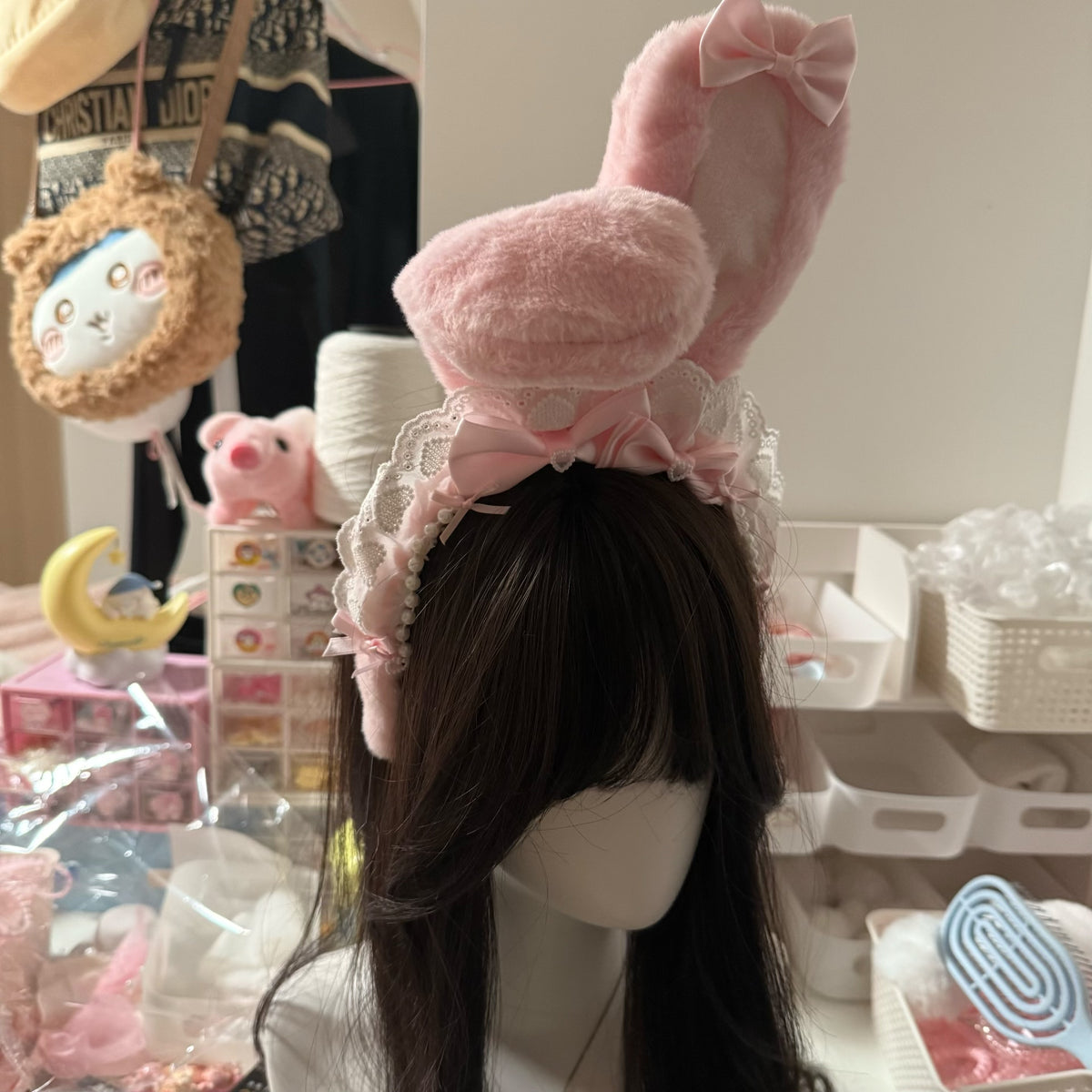 Pink Plush Bunny Ear Headband