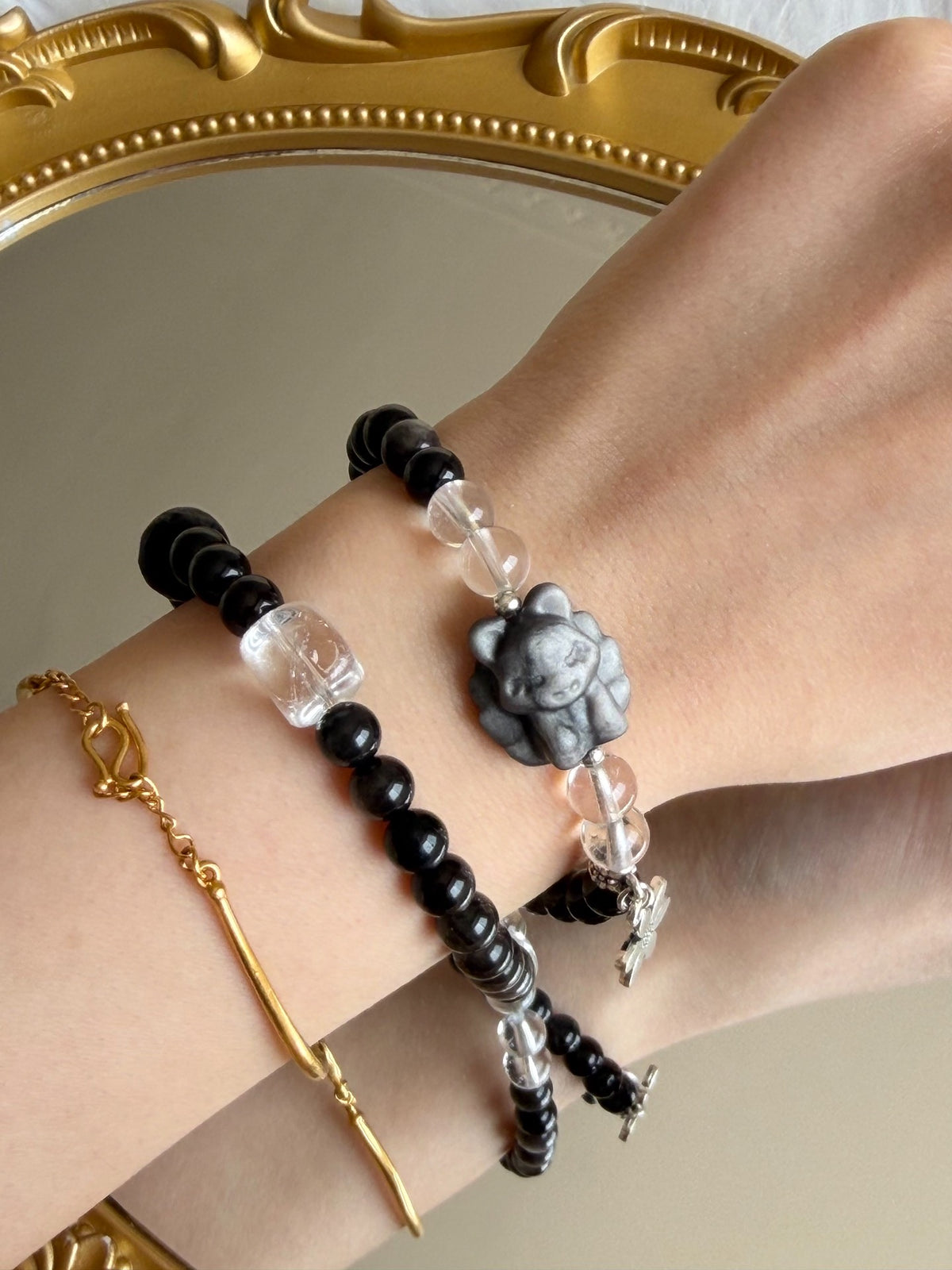 Silver Sheen Obsidian Double Loop Bracelet