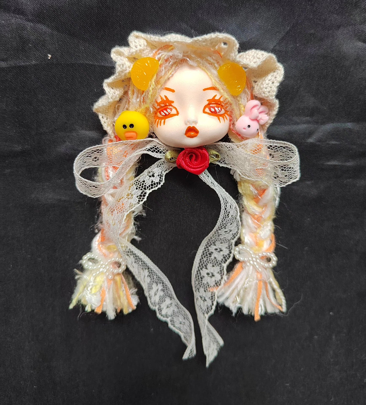 Handmade Clay Doll Head Lolita Brooch