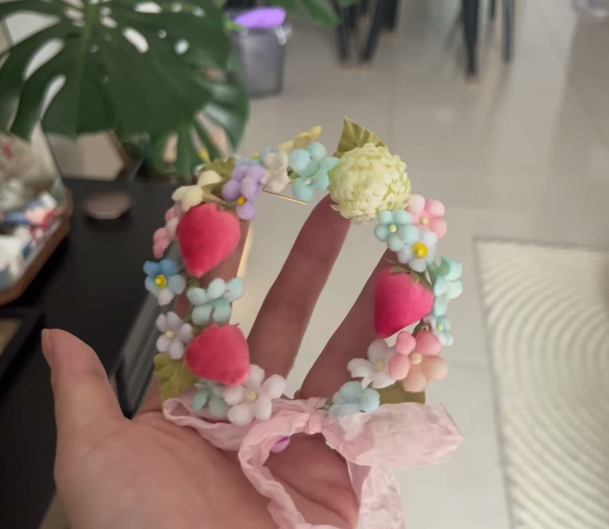 Felt Strawberry Floral Wreath Crown