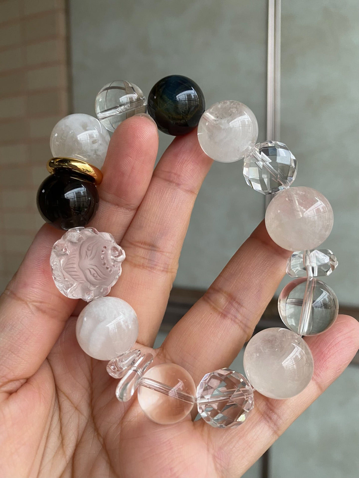 Multi-Gemstone Bracelet with Snowflake Phantom Quartz