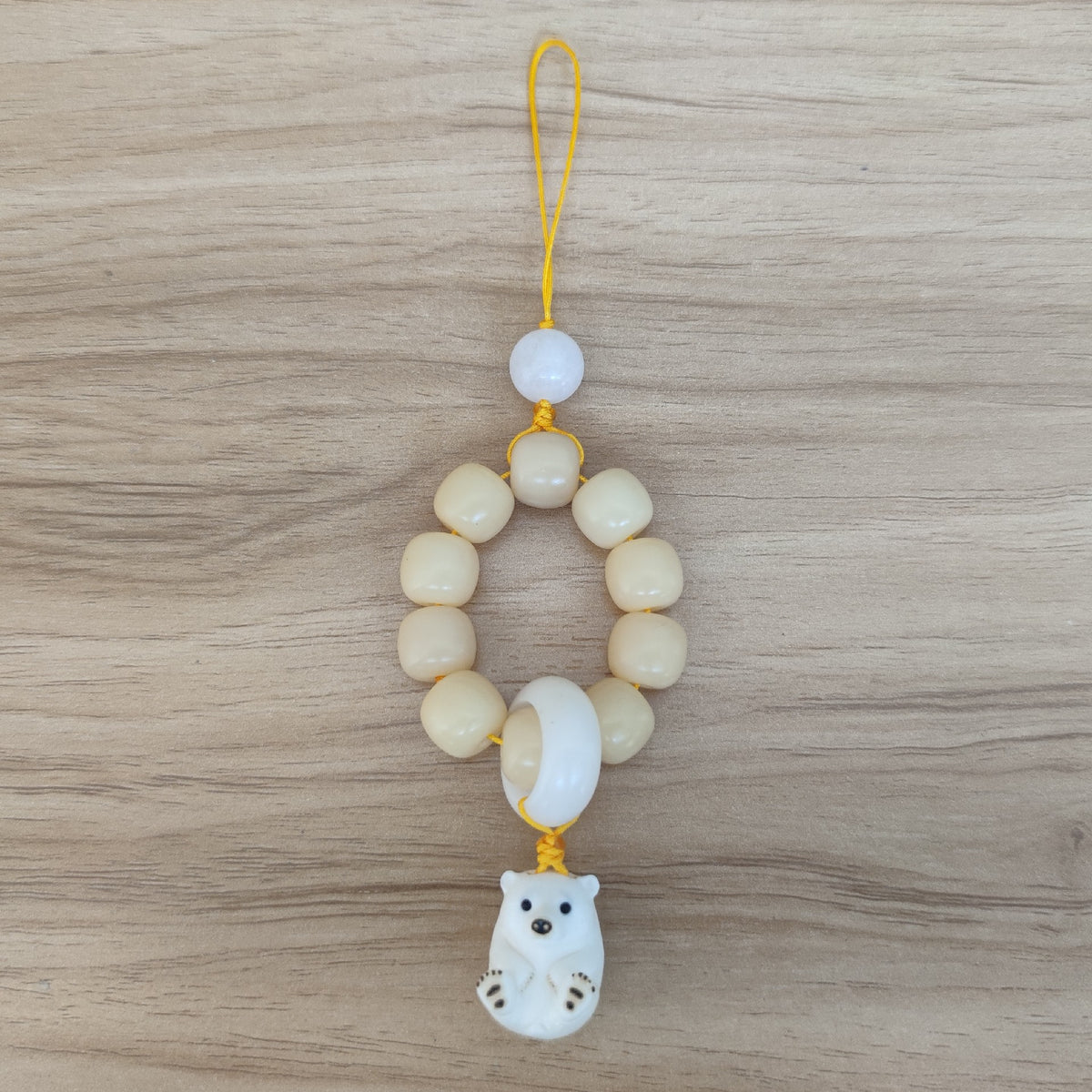 White Jade Bodhi Polar Bear Bead Charm