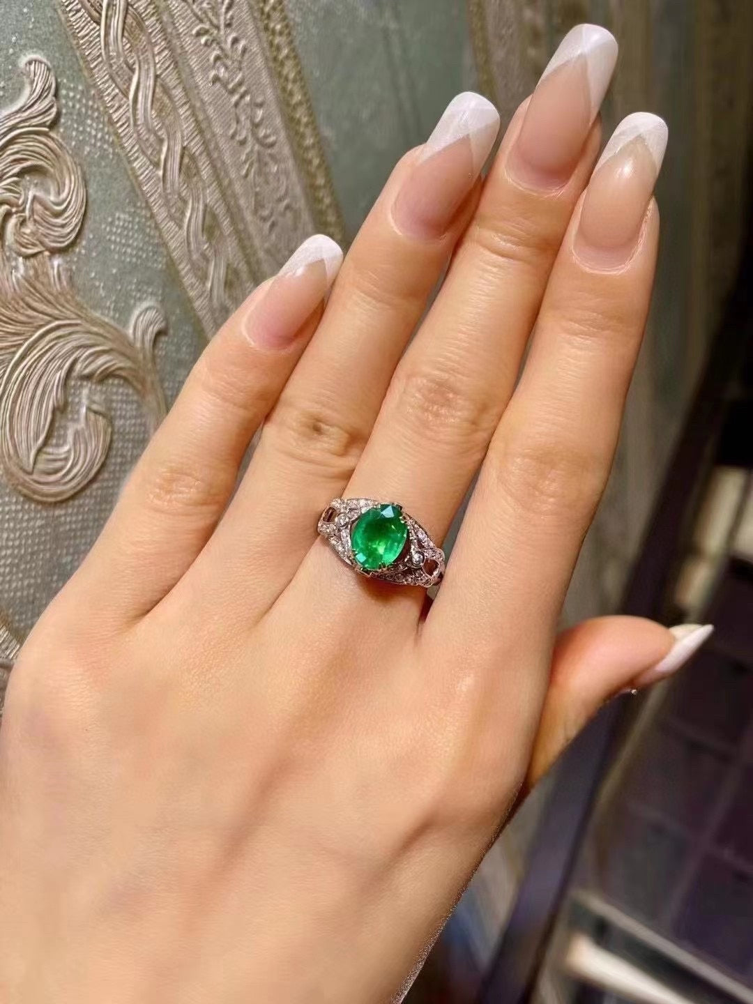 18K Gold Two-Tone Emerald and Diamond Ring, 1.51ct Oval Emerald
