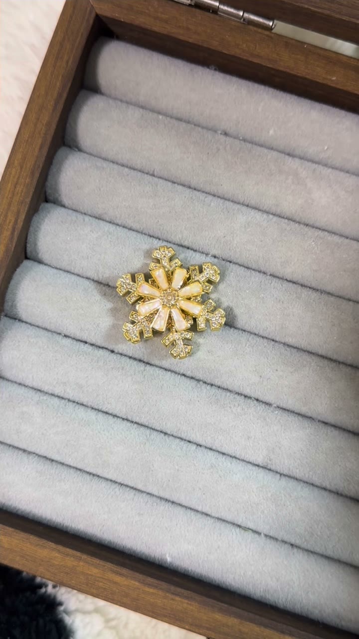 Rotating Snowflake Brooch with Mother of Pearl