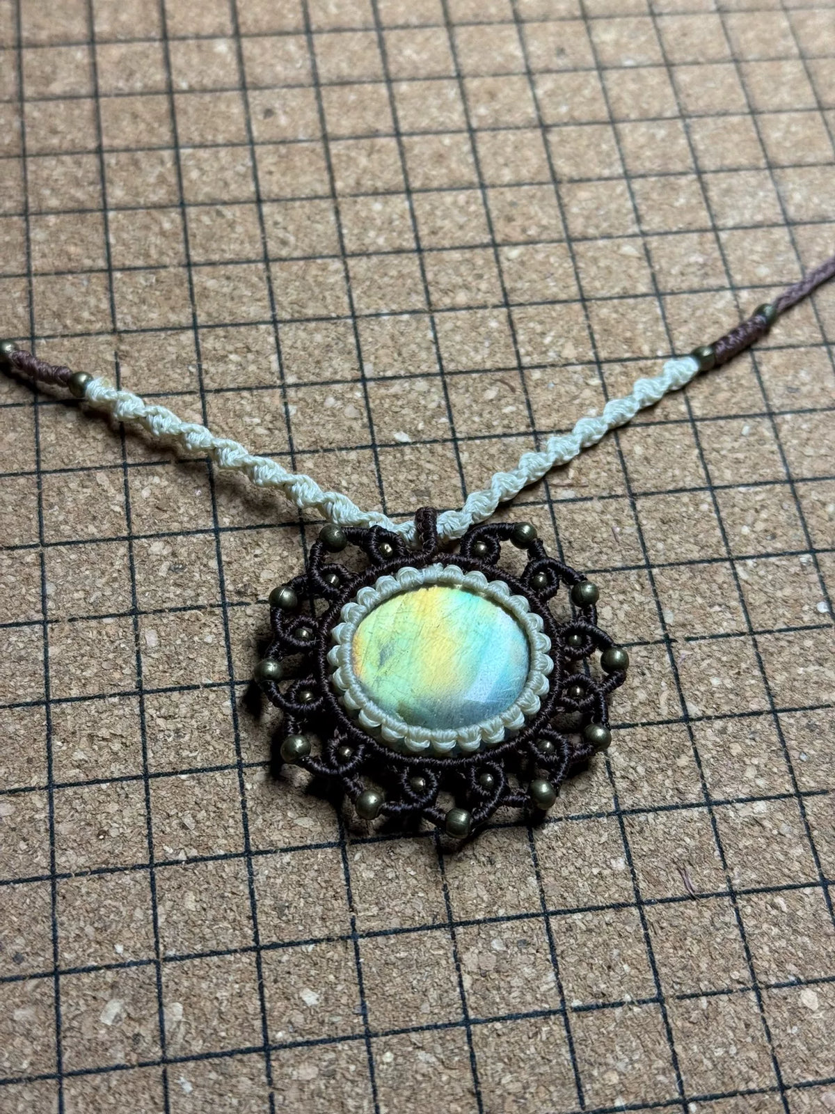 Handmade Macrame Labradorite Sun Pendant Necklace