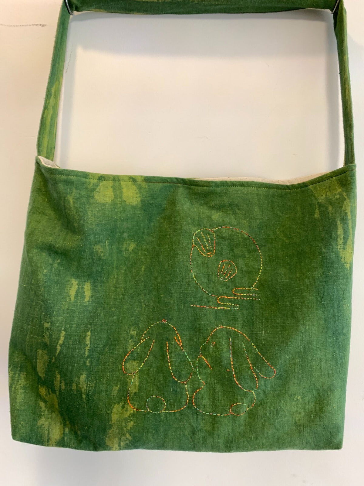 Handwoven Plant Dyed Rabbit Embroidery Tote Bag