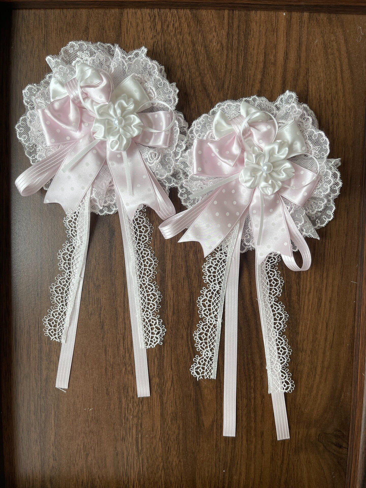 Lolita Pink White Lace Bow Side Clip