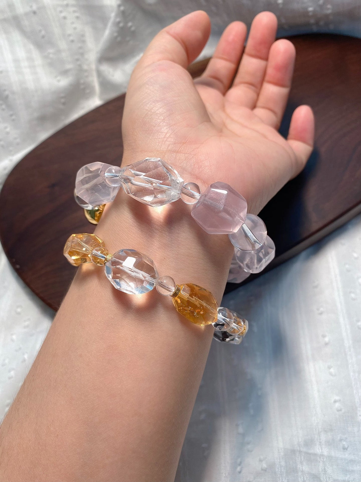 Rose Quartz Clear Quartz Beaded Bracelet