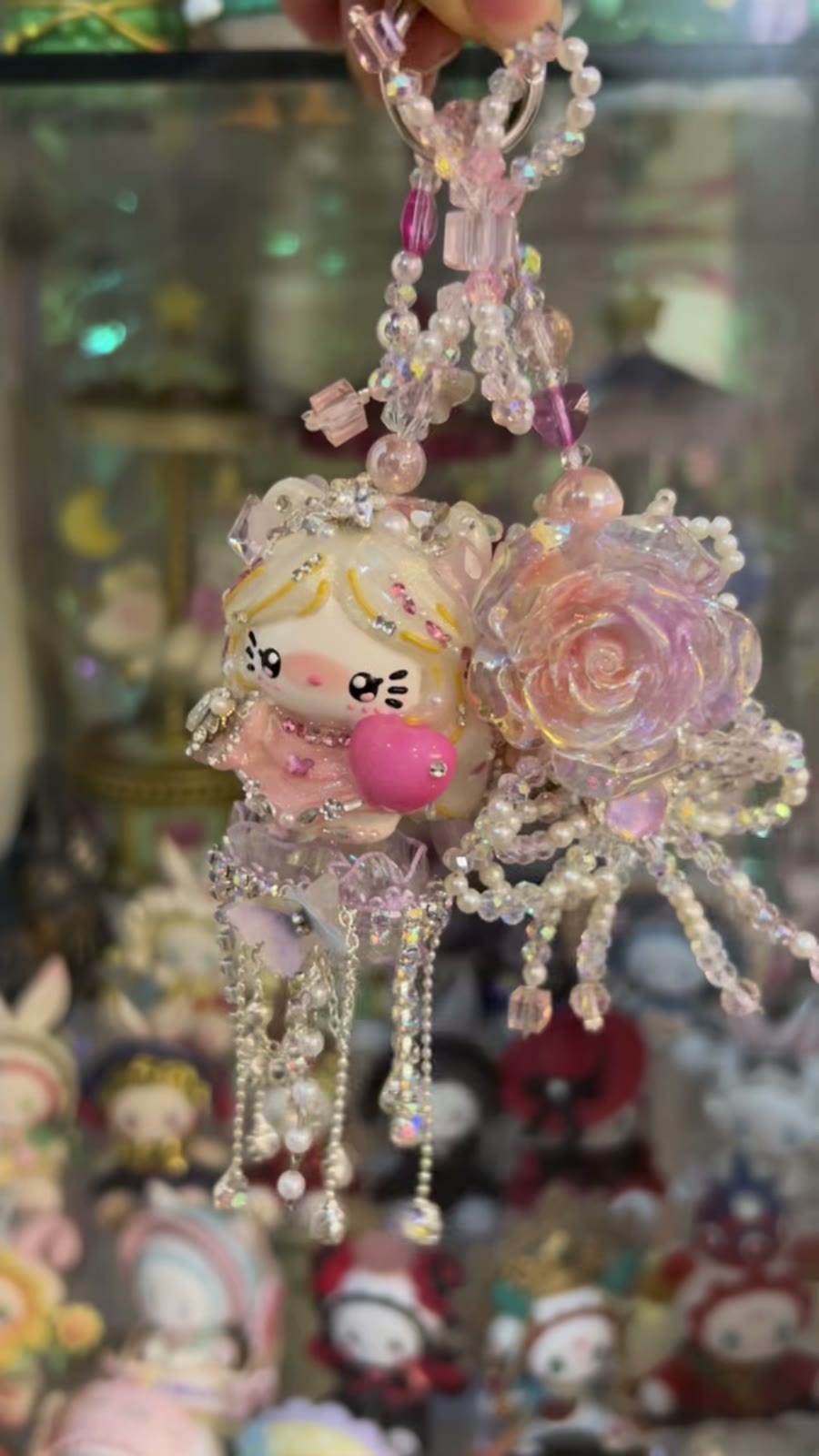 Sparkling Pink Kitty Charm Keychain