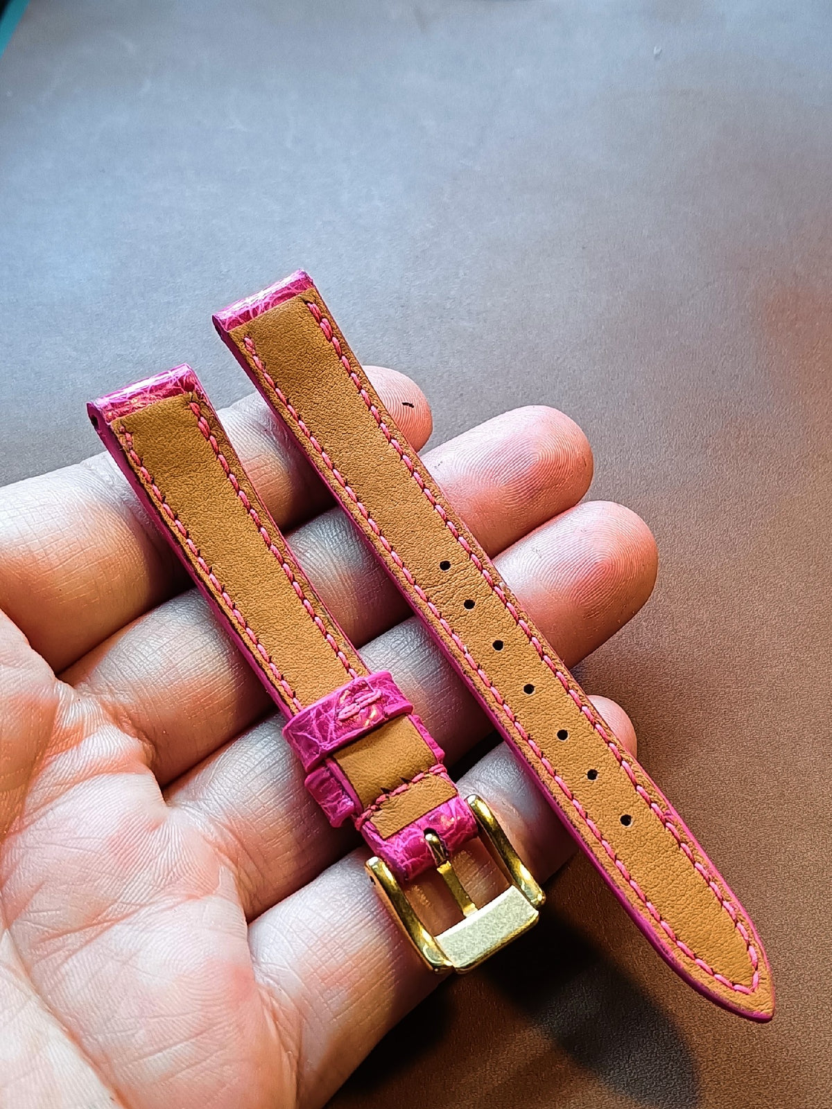 Pink Crocodile Leather Watch Strap