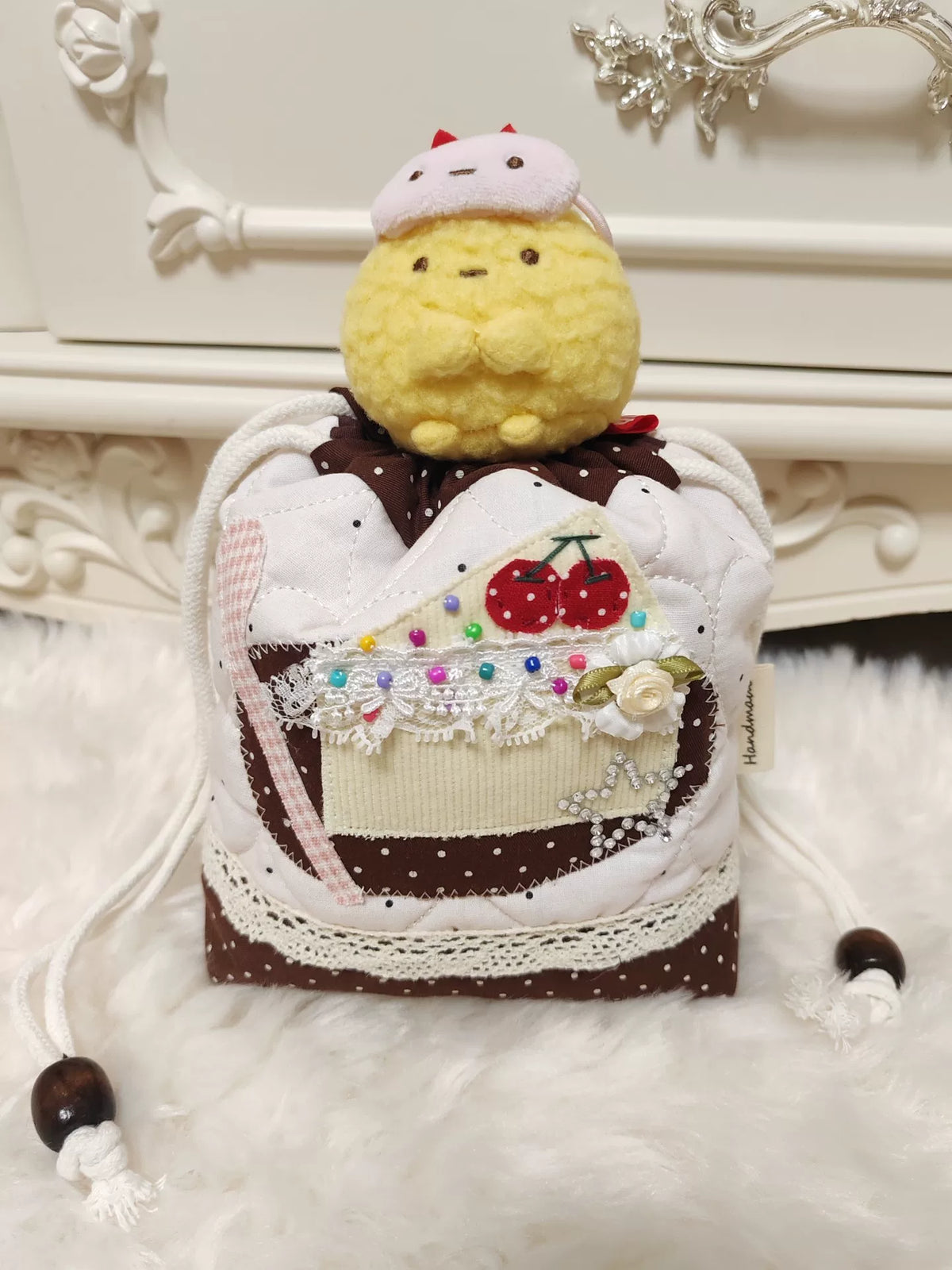 Handmade Cake Slice Drawstring Storage Pouch