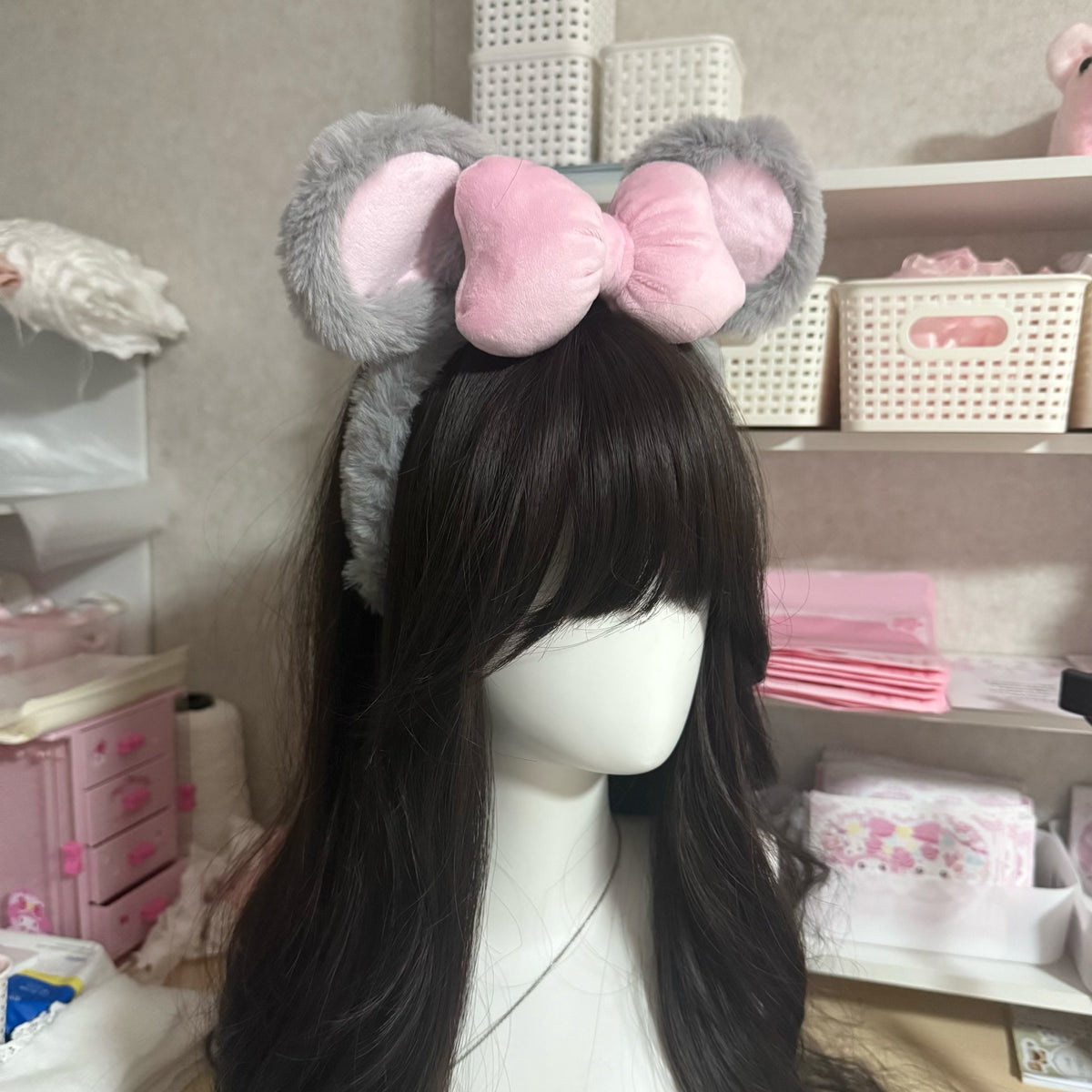 Grey Faux Fur Mouse Ear Headband