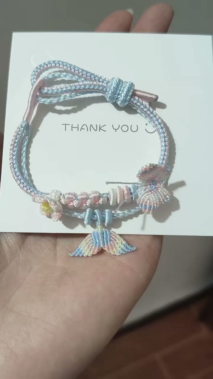 ハンドメイド 編み込みブレスレット ピンク イエロー グラデーション