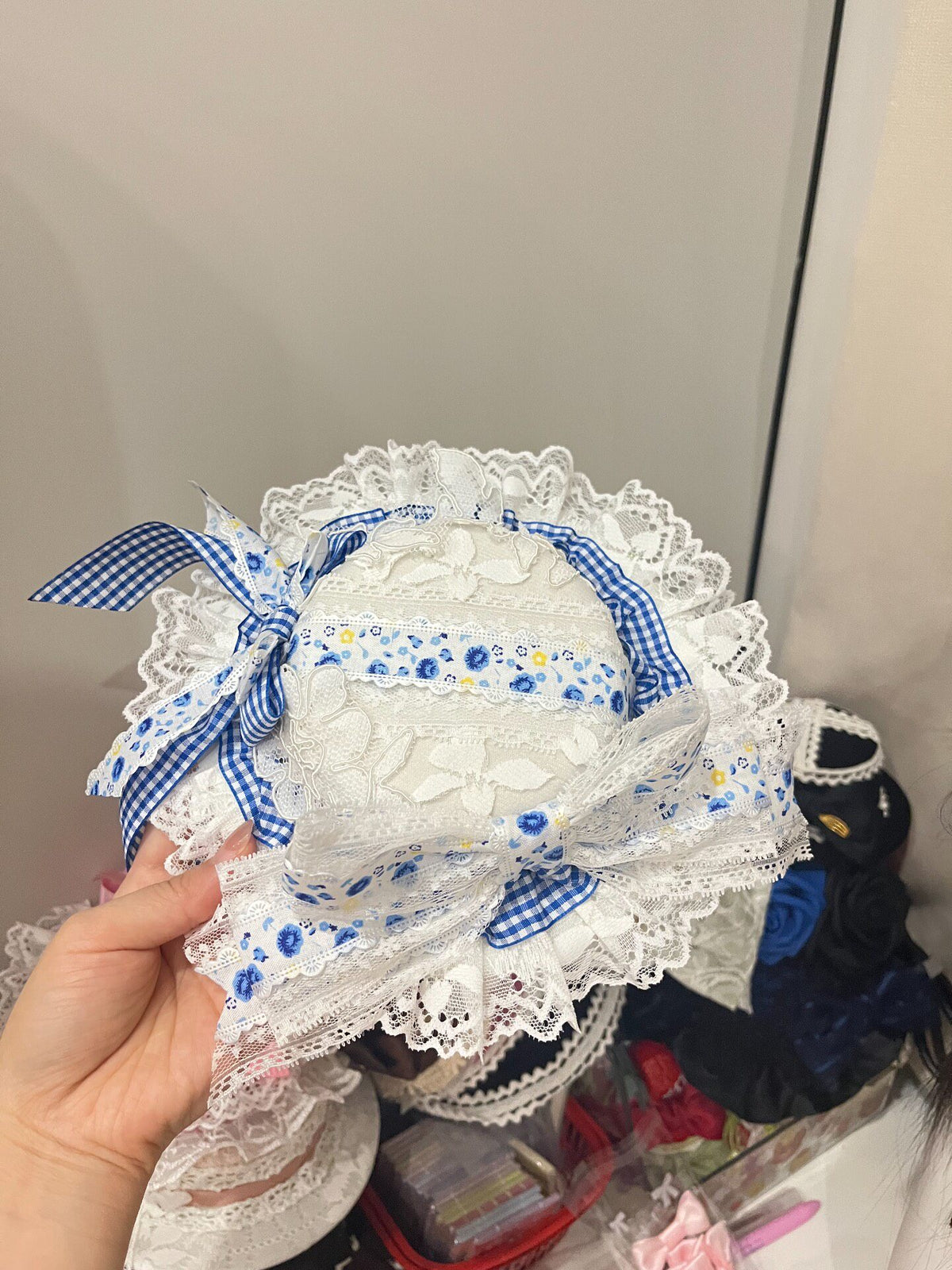 Blue White Porcelain Lolita Hat Lace