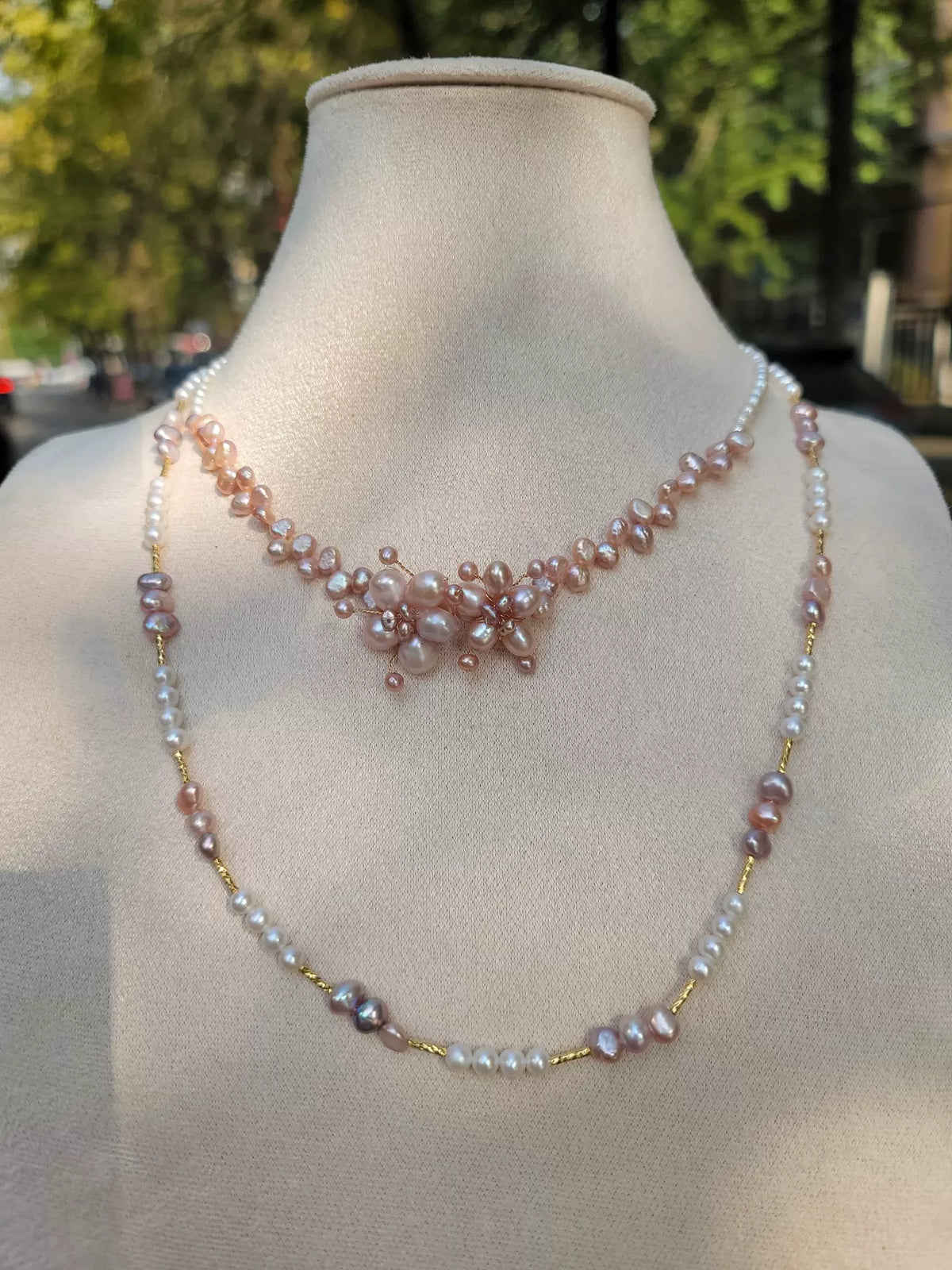 Soft Pink Two Piece Natural Pearl Necklace