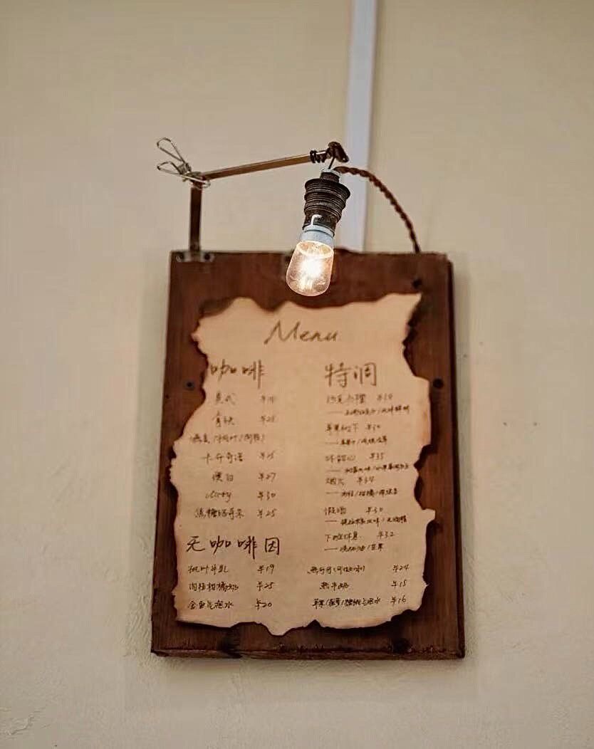 Vintage Wooden Menu Sign with Edison Bulb