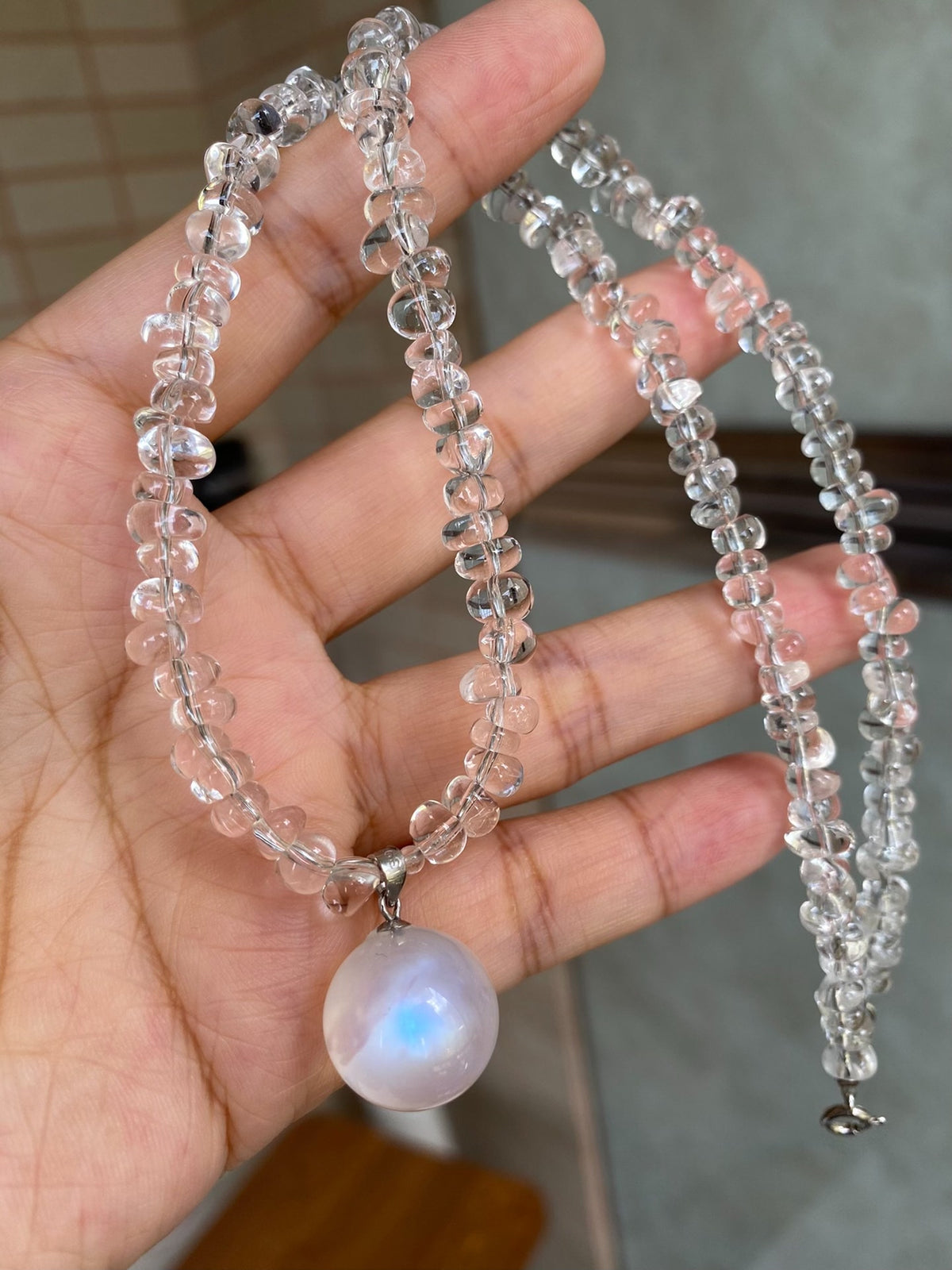 White Quartz Blue Moonstone Necklace