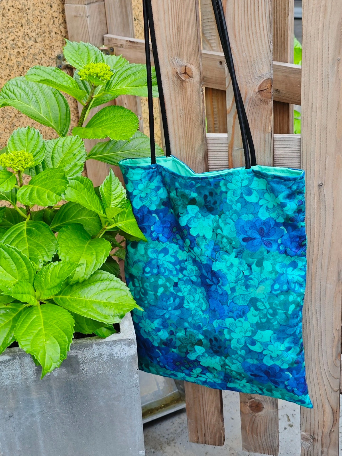 Blue Green Floral Canvas Tote Bag