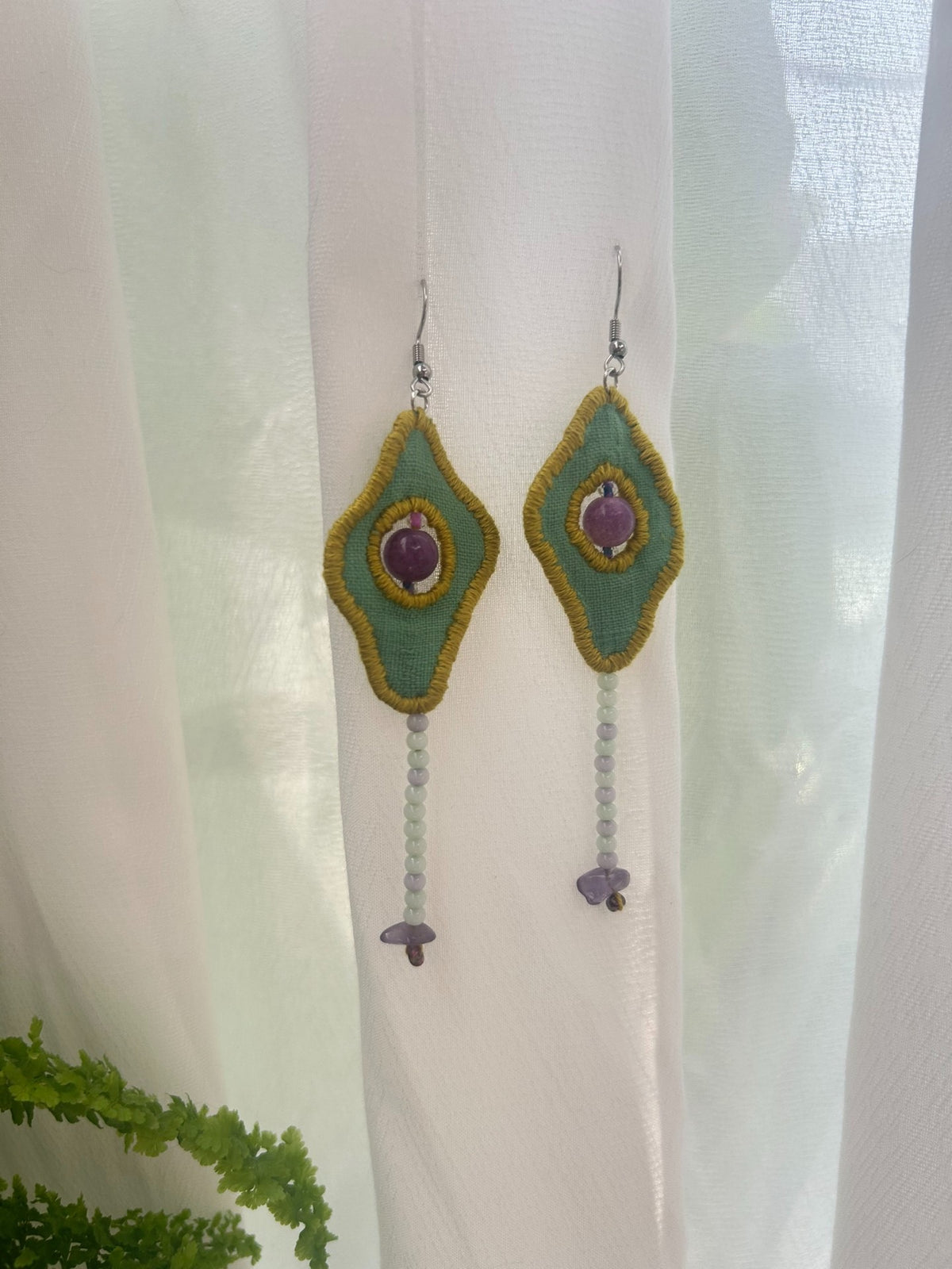 Handmade Fabric Eye Beaded Earrings