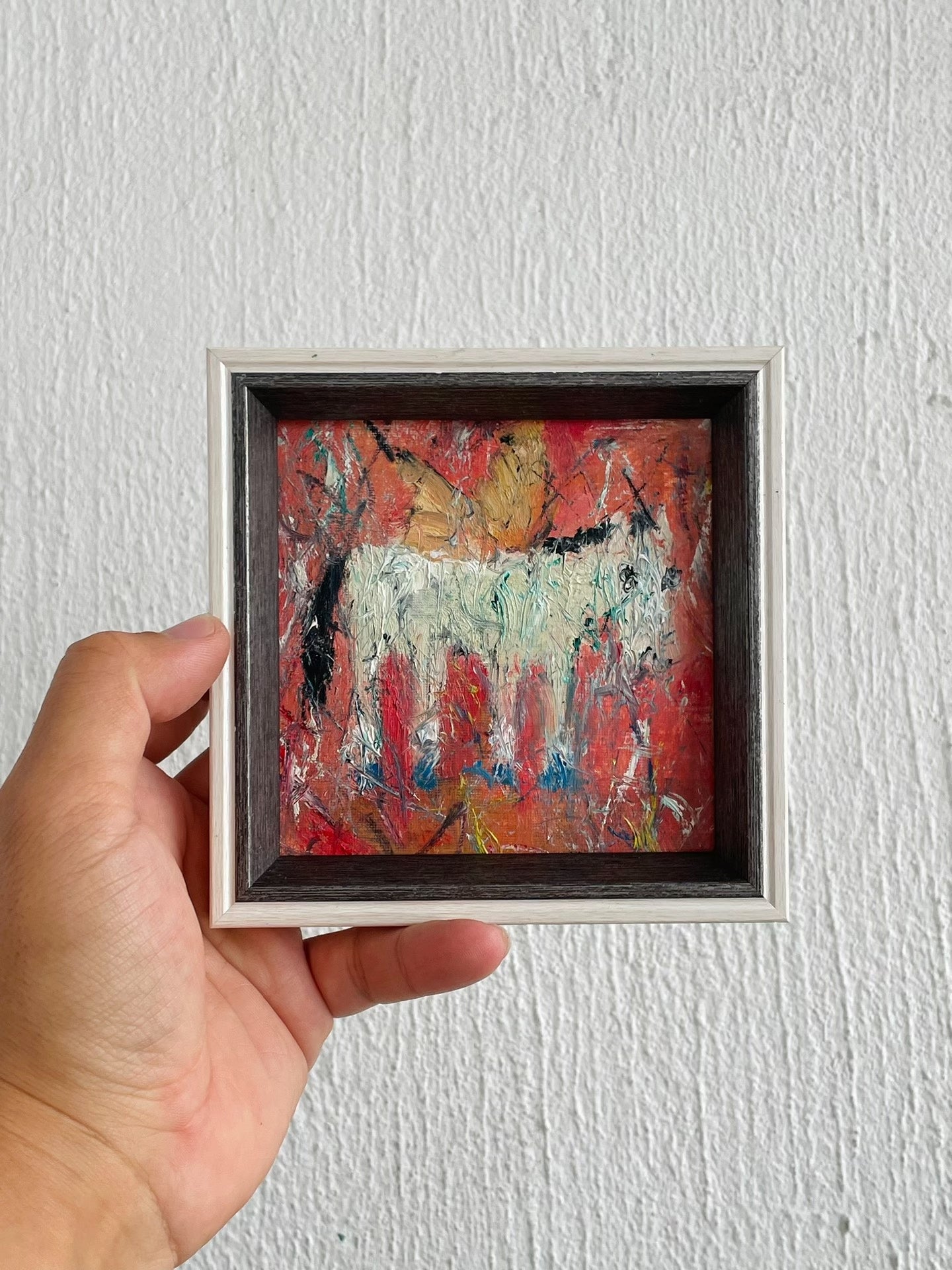 Miniature Framed Oil Painting of Pegasus, 13cm x 13cm, Double Frame with Impasto Texture
