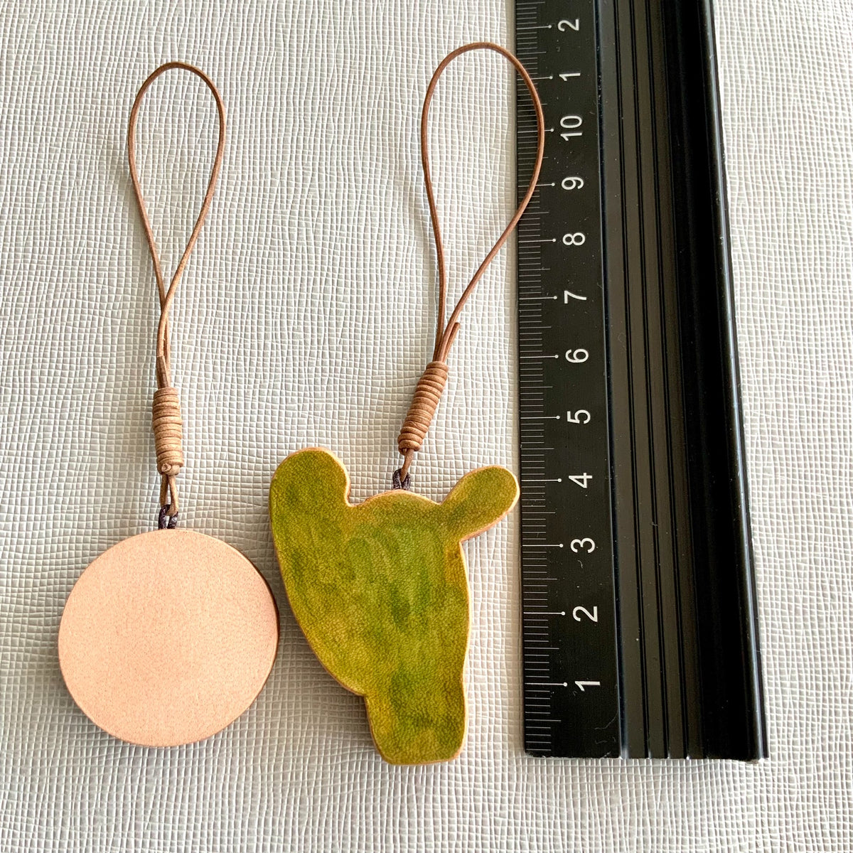 Vegetable Tanned Leather Cactus Charm Keychain