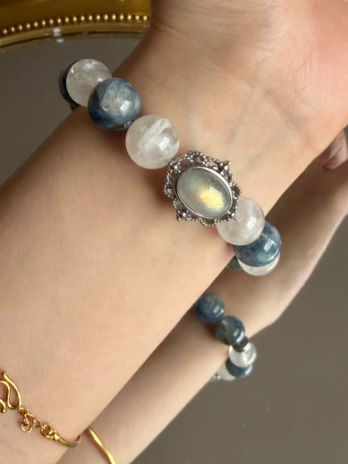 Kyanite and Moonstone Crystal Bracelet Set