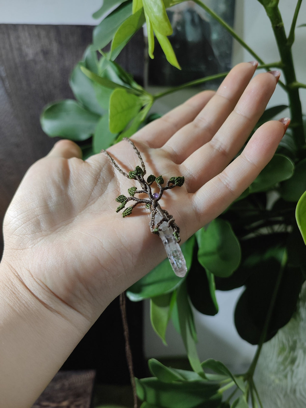 ハンドメイド クリアクォーツ ツリーペンダントネックレス