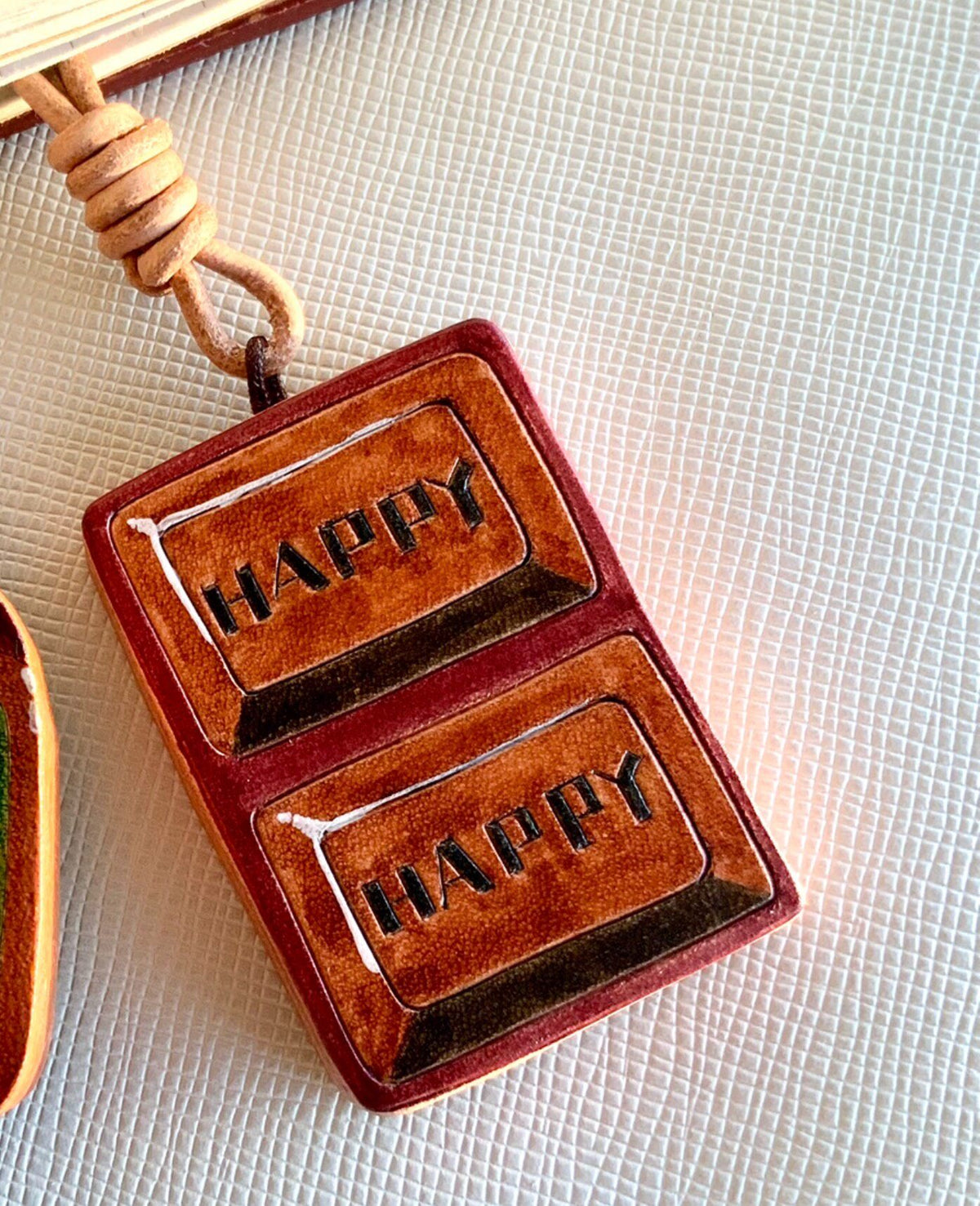 Handpainted Leather Charm Keychain Pendant