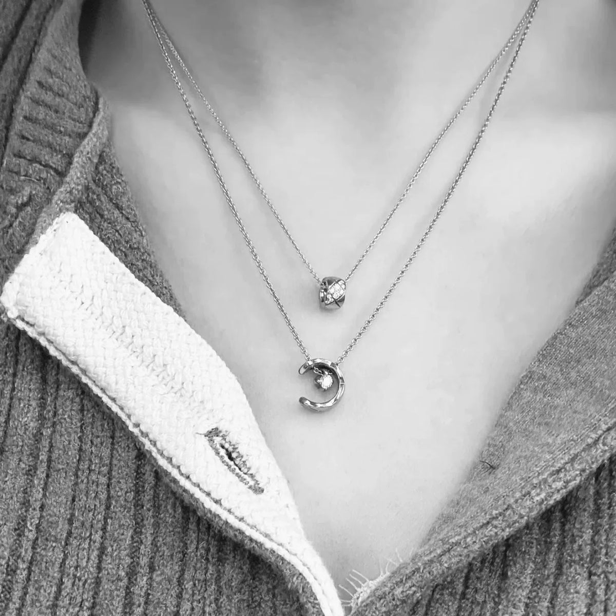 Colar de Prata S925 Rhombus e Metade Diamante