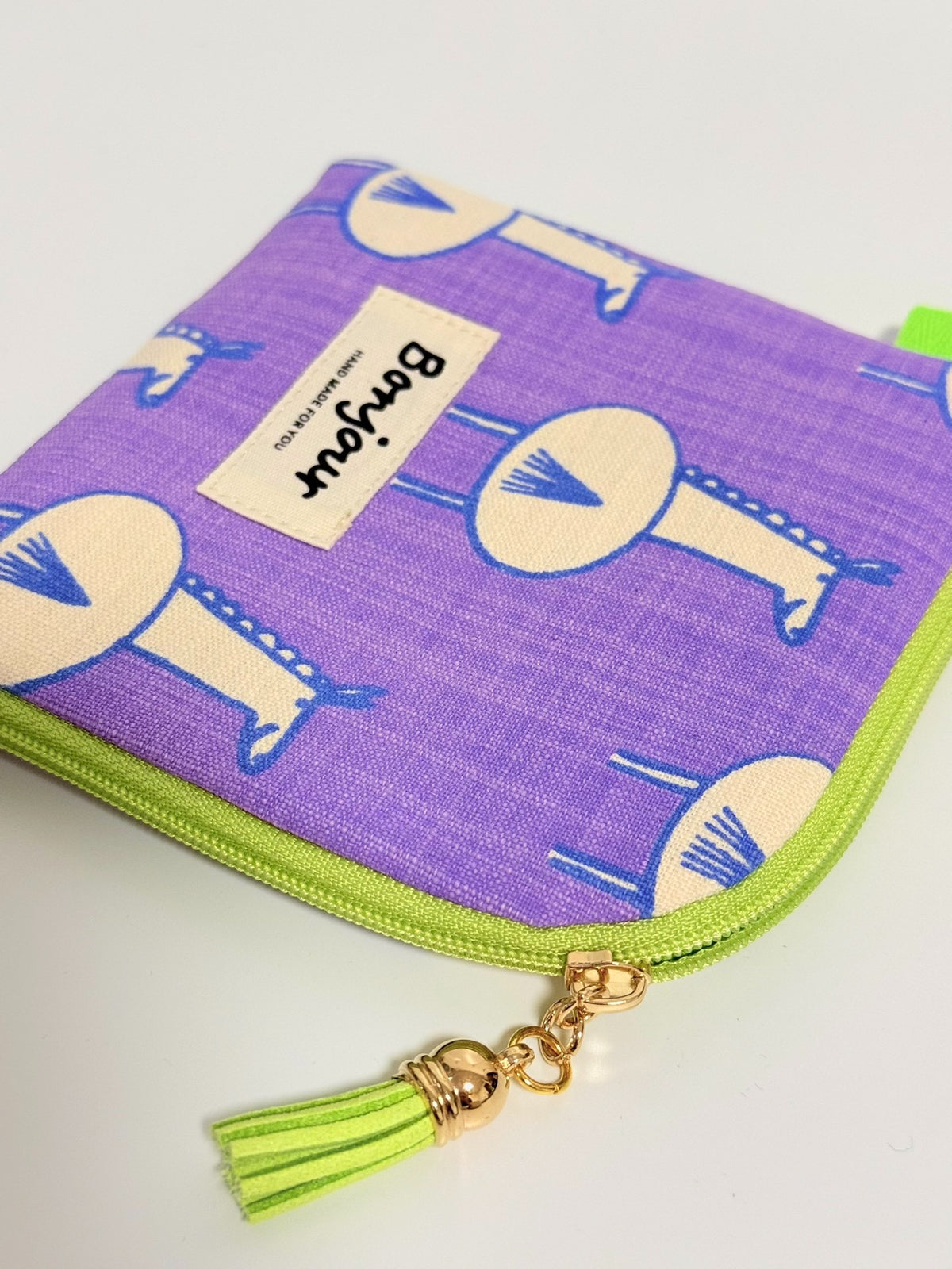 Llama Print Cotton Pouch with Lime Zipper