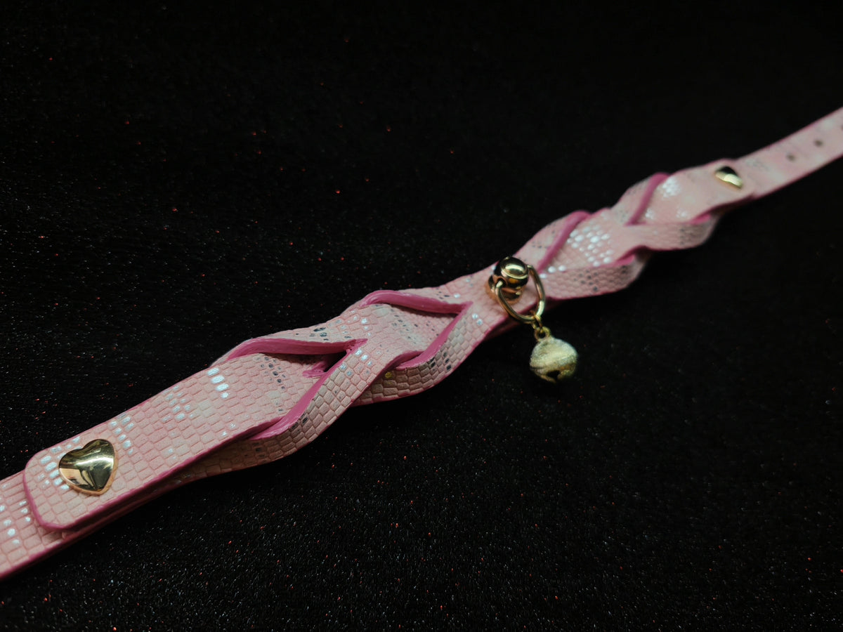 Pink Woven Leather Pet Collar