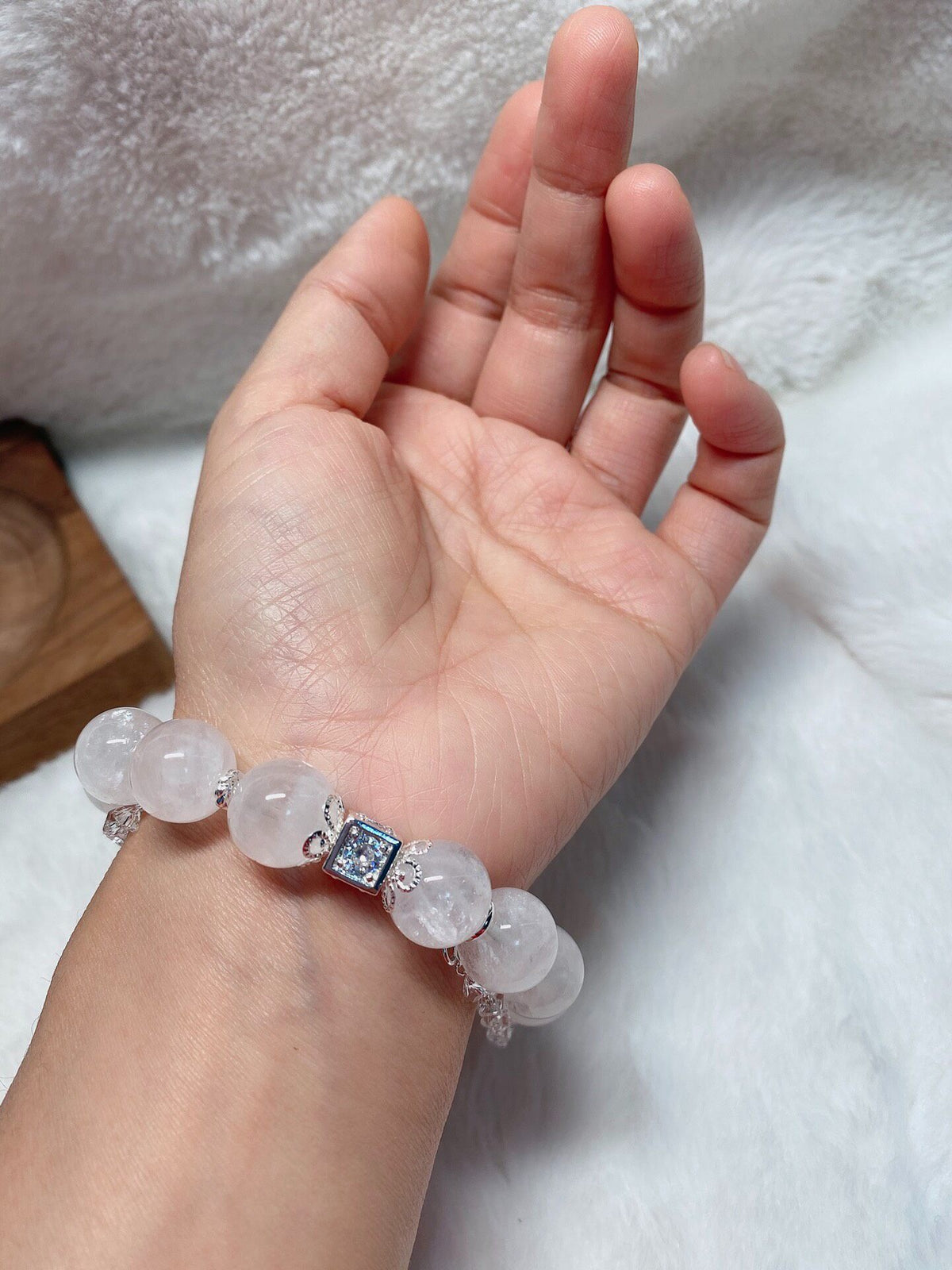 White Phantom Quartz Beaded Bracelet Nine-Tailed Fox Pendant