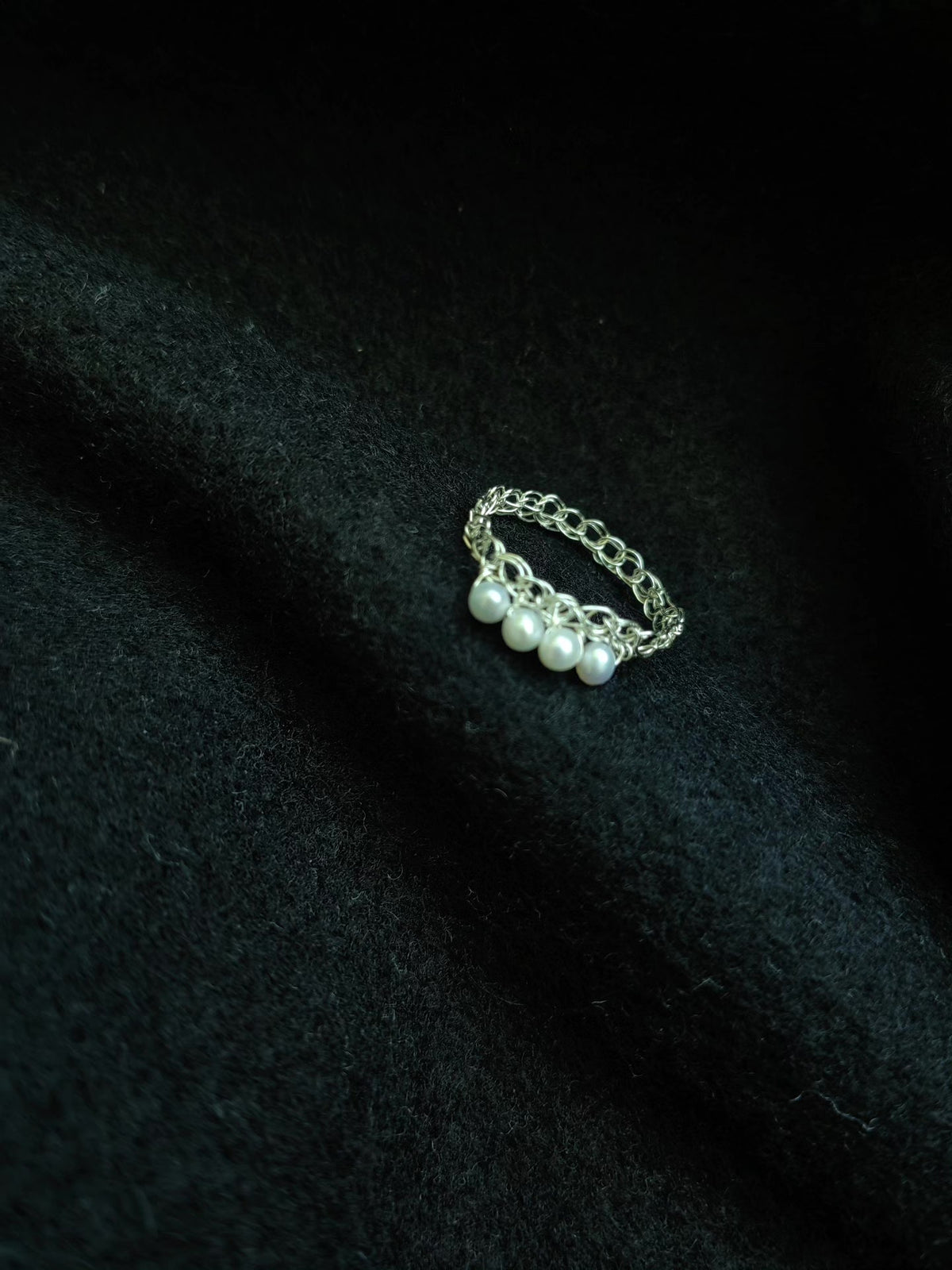 Handmade Crocheted Wire Ring with Pearls