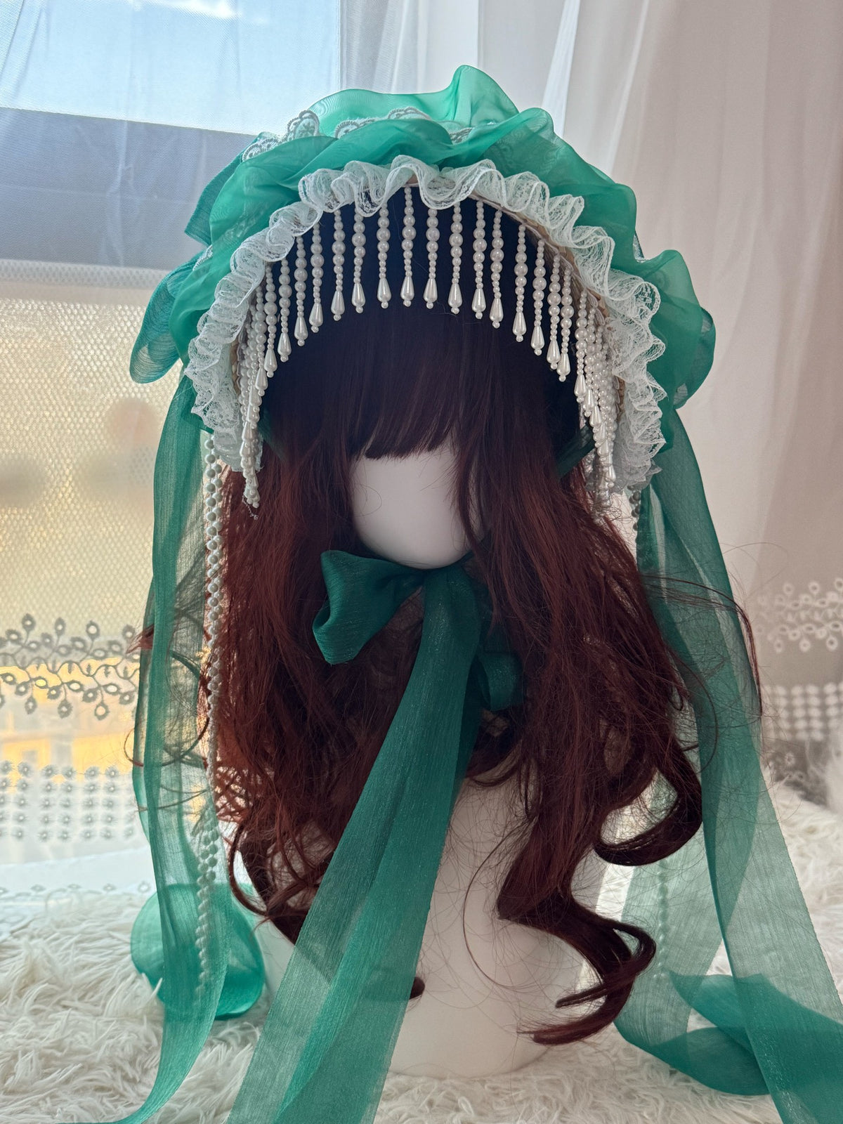 Lolita Flat Hat with Pearl Fringe