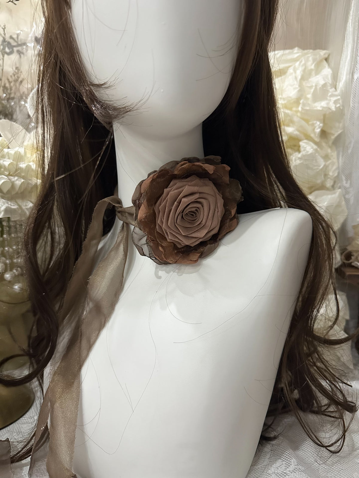Handcrafted Fabric Rose Neck Flower