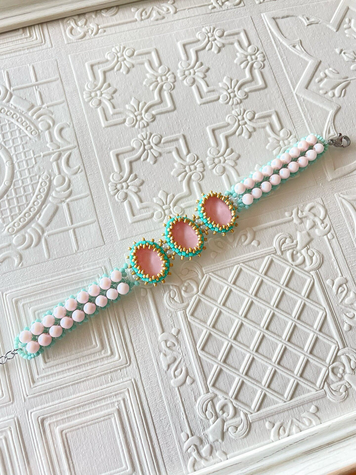 Handmade Pink Mocha Diamond Beaded Bracelet