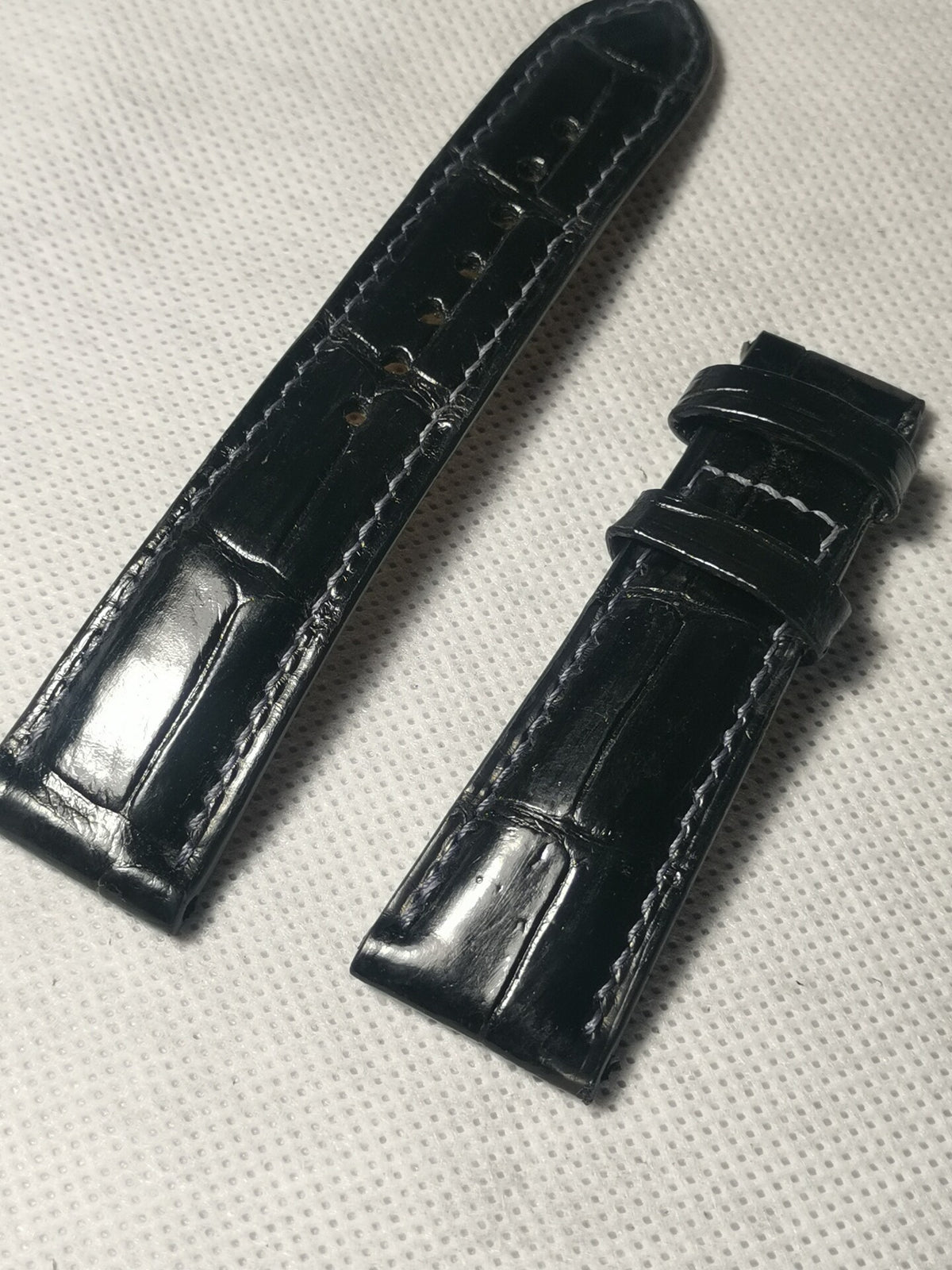 Handmade Black Crocodile Leather Watch Strap