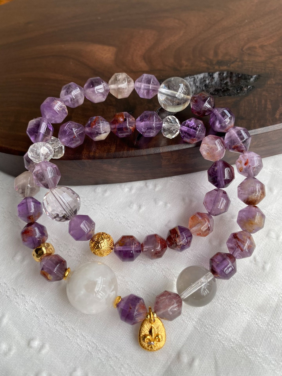 Purple Phantom Quartz Double Loop Crystal Bracelet