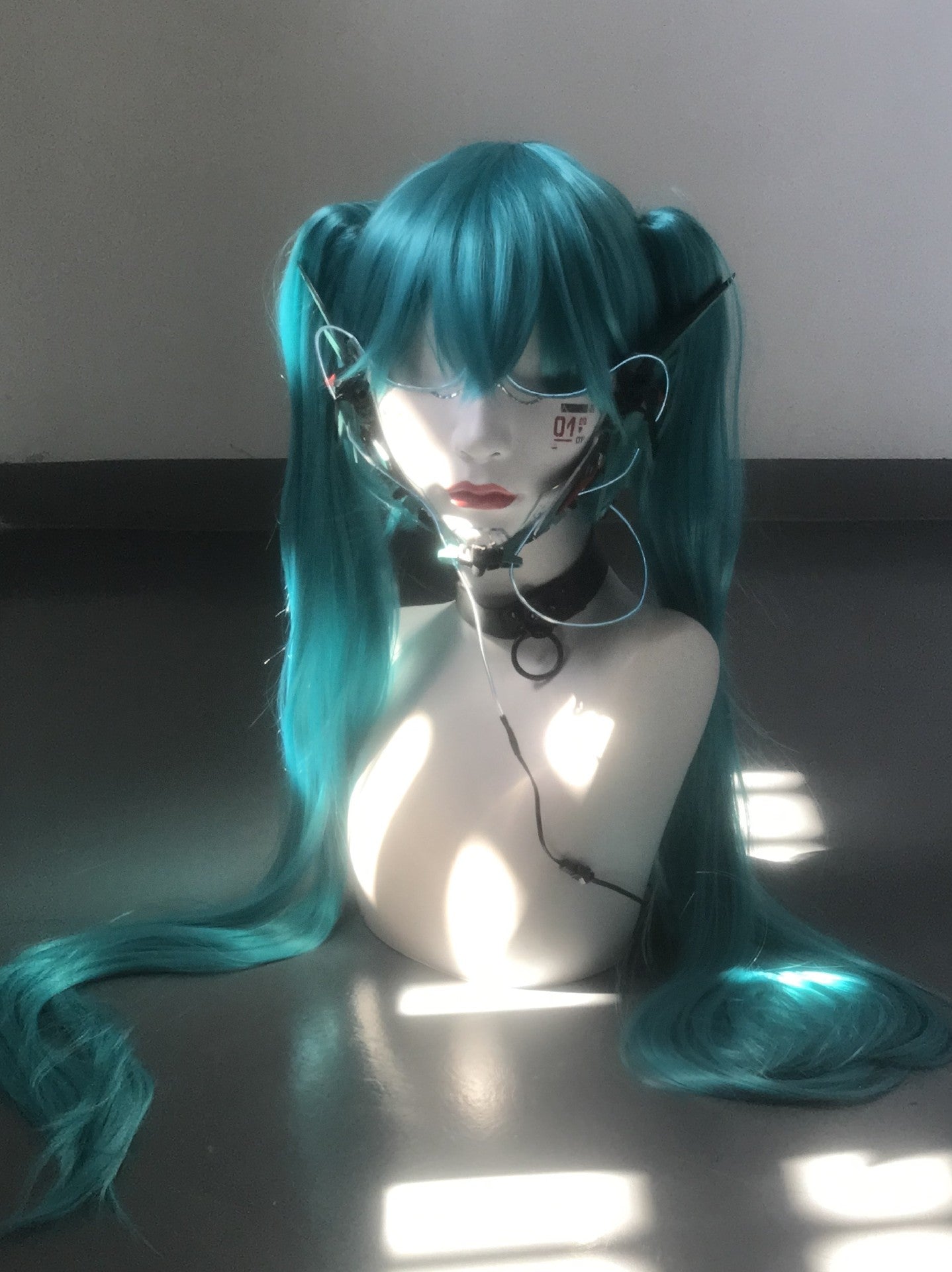 Teal Cyberpunk Cosplay Wig with Mask