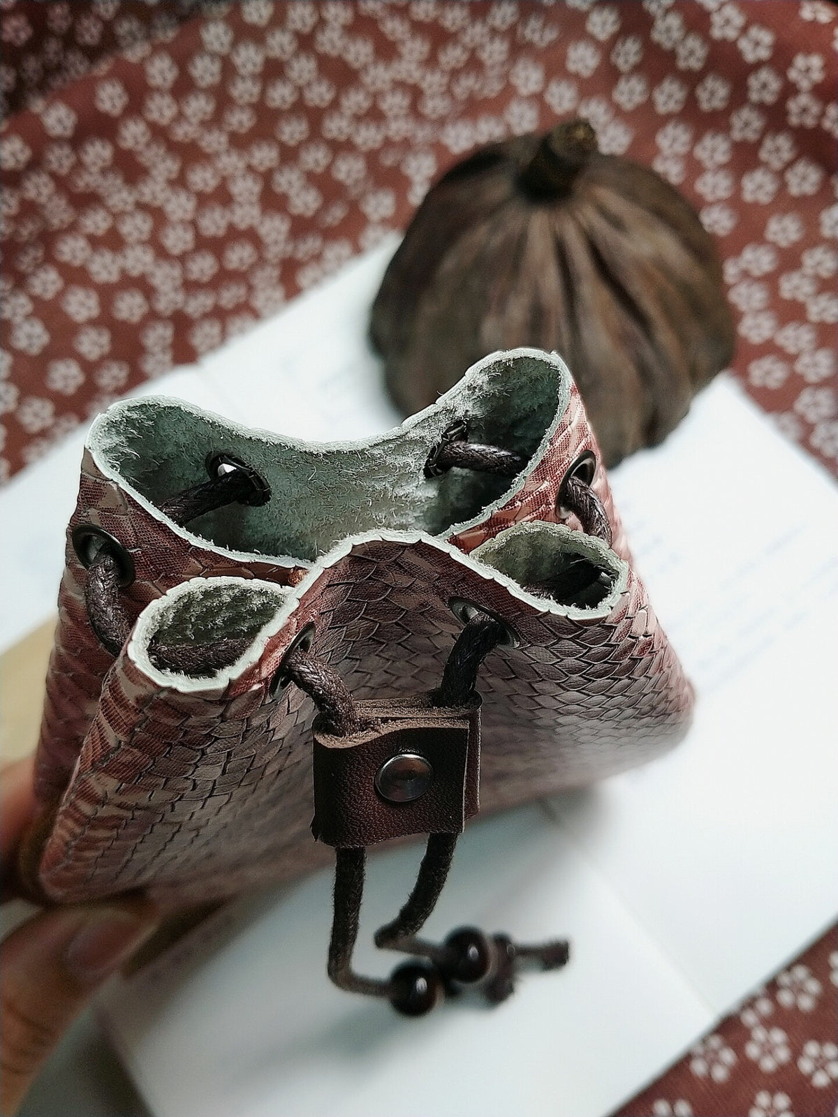Handcrafted Leather Drawstring Collectible Pouch