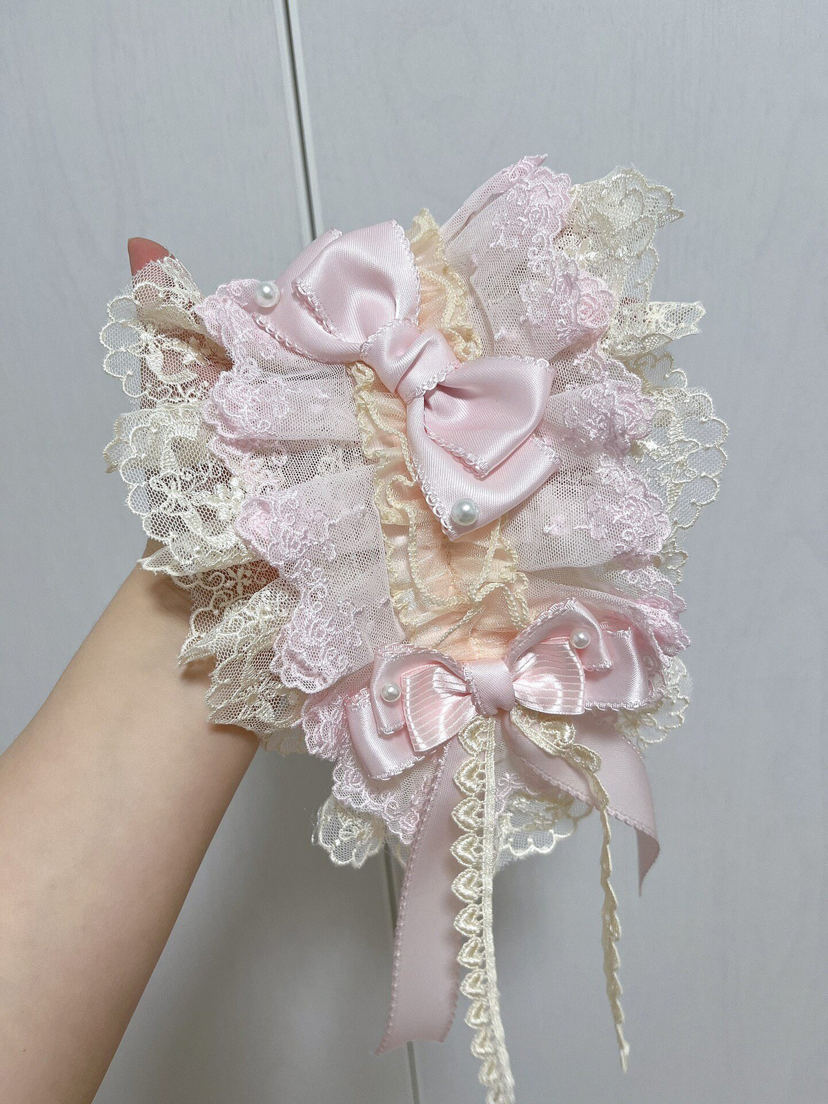 Pastel Pink Lace Lolita Bonnet Headpiece