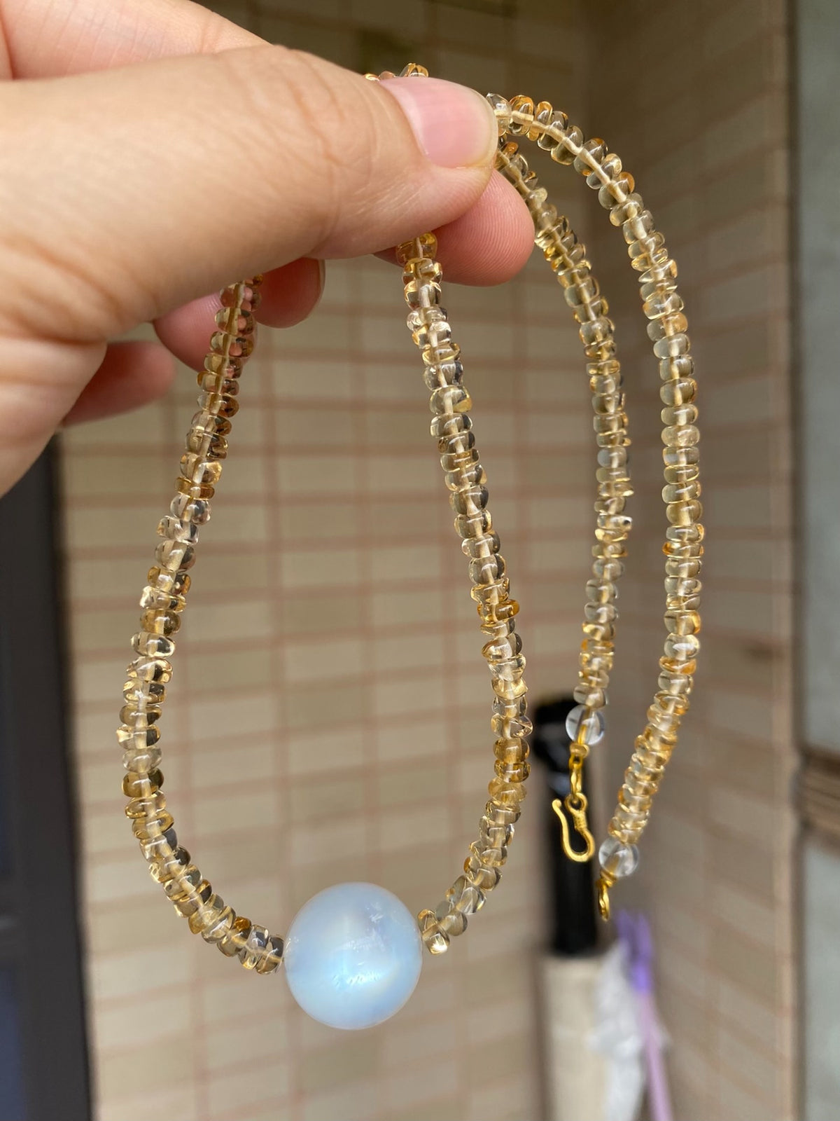 Blue Moonstone Citrine Irregular Bead Necklace