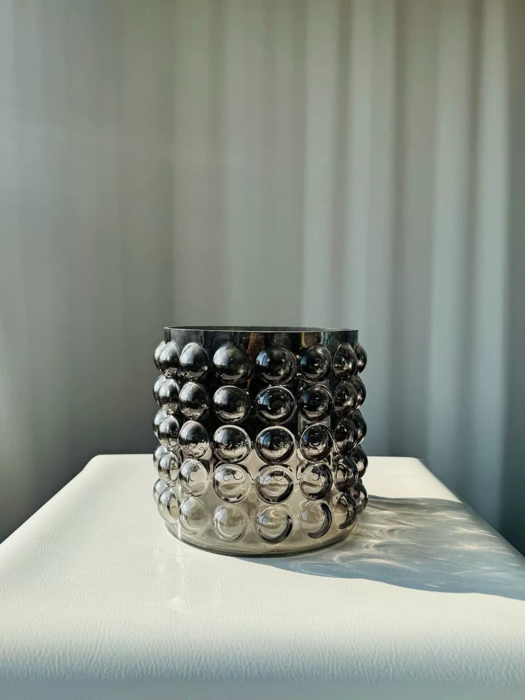 Smoky Grey Bubble Glass Cylinder Vase