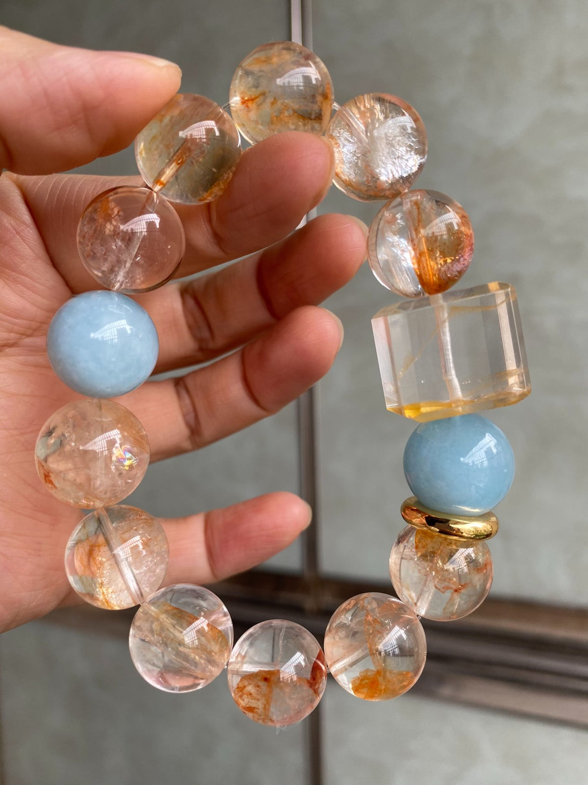Citrine Aquamarine Beaded Bracelet